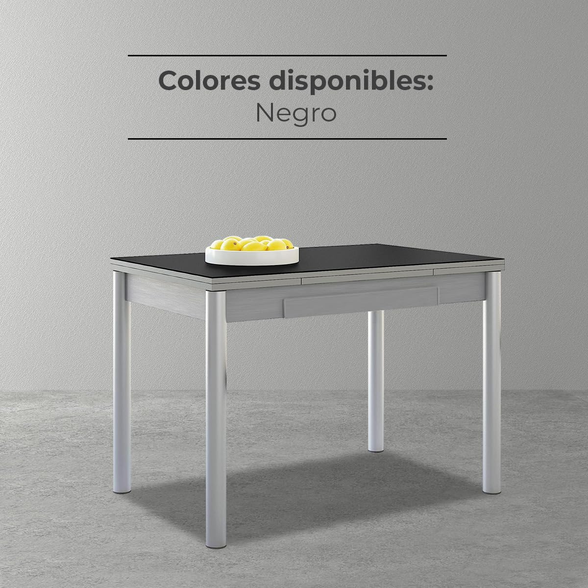 Astimesa - Mesa de Cocina Extensible - Estructura Aluminio - Color Negro - Ideal para Espacios Pequeños - Medidas: 90 x 50 cm - Extensible: 140 x 50 cm