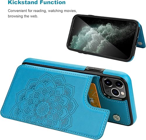 Miniatura 5 de Vaburs Funda para iPhone 11 Pro Max con tarjetero y diseño de mandala en relieve, piel sintética de alta calidad, doble botones magnéticos, a prueba