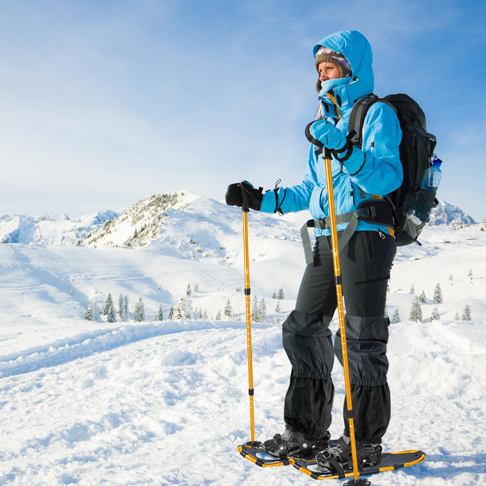 GYMAX Ensemble de Raquettes à Neige Légères en Alunimium, avec Bâtons de Randonnée Réglable en Longueur, Convient pour Taille de Chaussures 35-45EUR, Charge 30-130KG, pour Hommes, Femmes, Enfants
