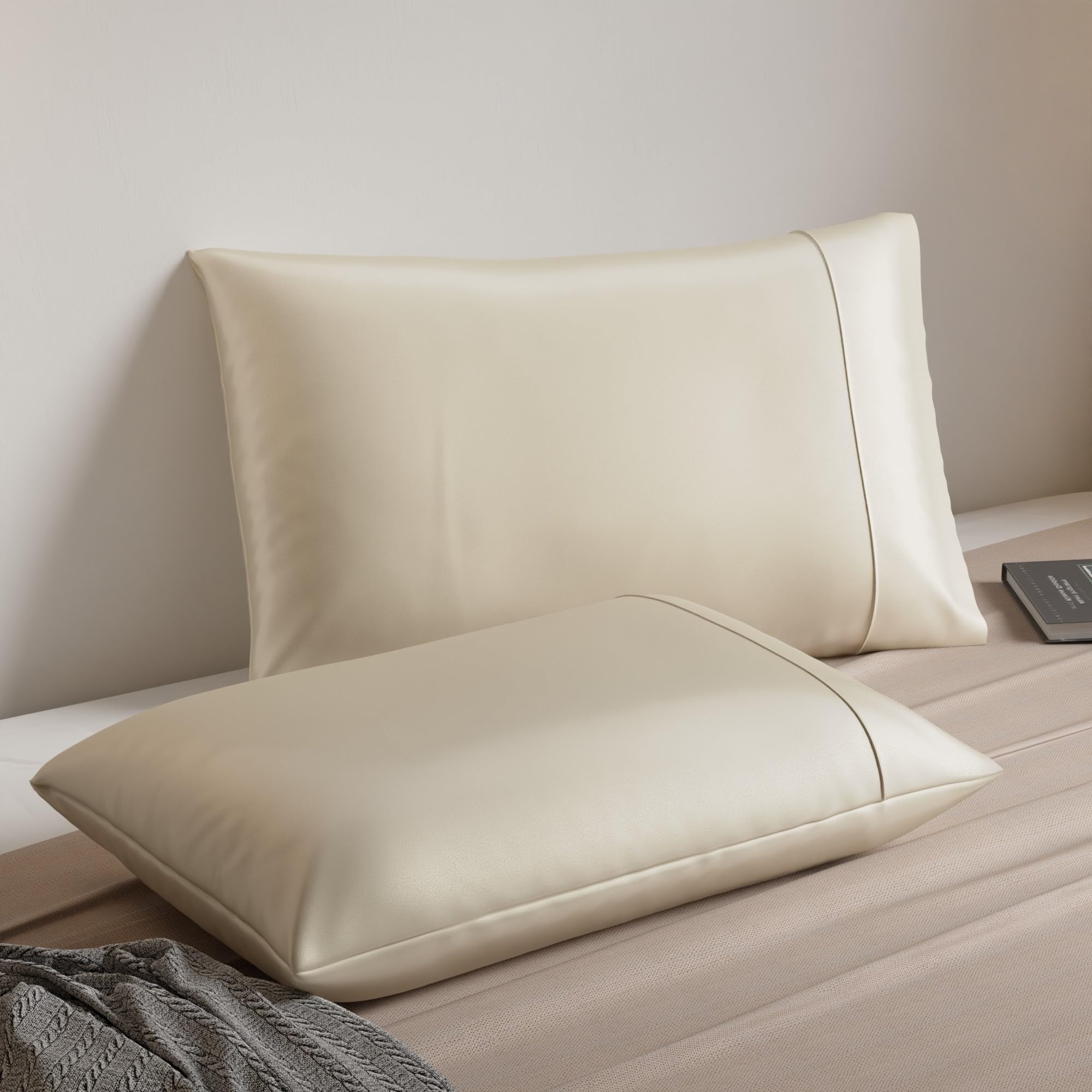 Stoa Paris Satin Queen Size Pillowcases Set of 2 for Healthy Skin & Hair, Envelope Closure, Hypoallergenic, Shrink & Fade Resistant, Moisture Wicking Fabric, Date Night Collection - Ivory