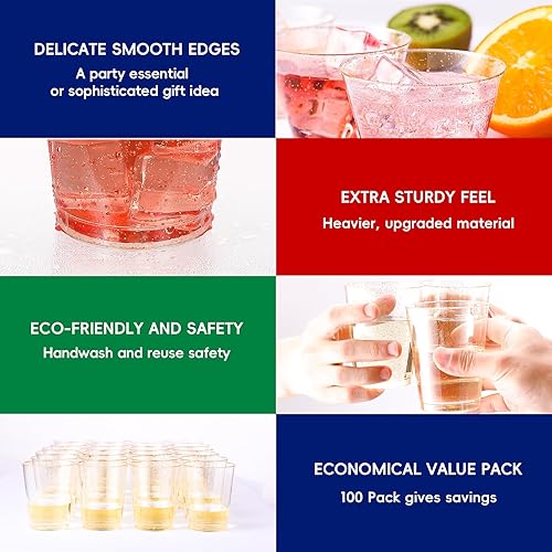 Miniatura 6 de JOLLY CHEF Paquete de 100 vasos de plástico dorados de 10 onzas, vasos de plástico desechables con purpurina dorada, vasos de plástico transparente,