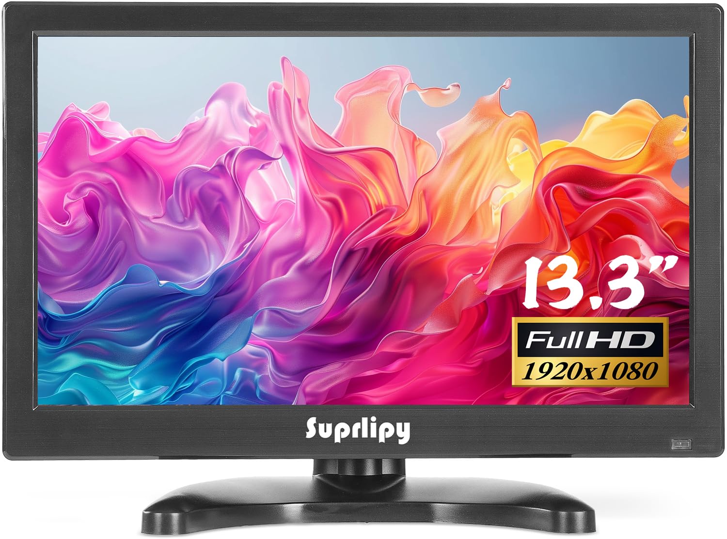 Suprlipy 13.3インチ FHD 小型IPSモニター LCDディスプレイスクリーン 1920x1080 60Hz 16:9 BNC VGA AV入力付き 内蔵ラウドスピーカー CCTV防犯カメラ DVR PC ゲーム機用