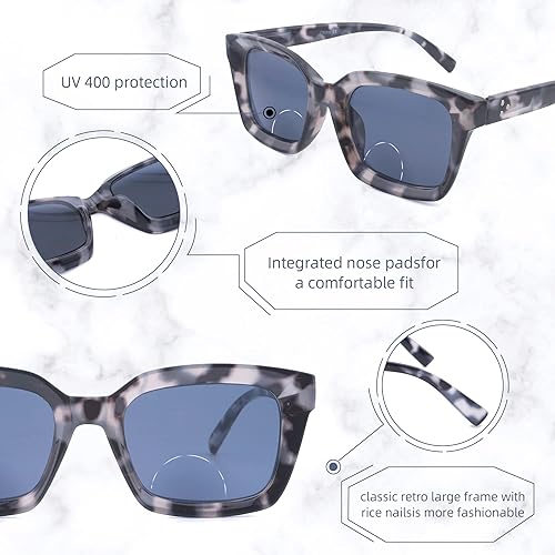 Miniatura 5 de HIYANJN Gafas de sol bifocales para mujeres y hombres, paquete de 3 lentes de sol de lectura, lentes de sol cuadrados con protección UV 400, bisagra