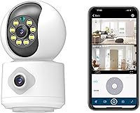 Vista 1 de Cámara de seguridad de doble lente 2K Cámara inalámbrica WiFi Cámara nocturna a todo color 4MP interior al aire libre 2 vías audio 1080 p cámara