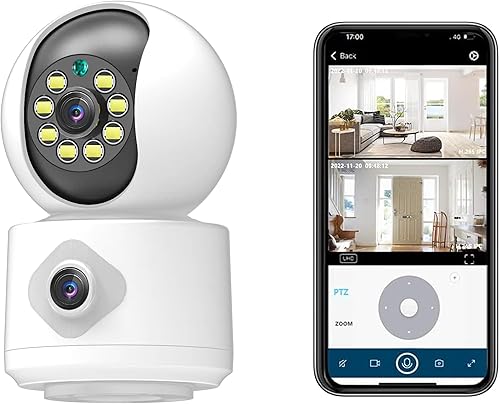 Cámara de seguridad de doble lente 2K Cámara inalámbrica WiFi Cámara nocturna a todo color 4MP interior al aire libre 2 vías audio 1080 p cámara de