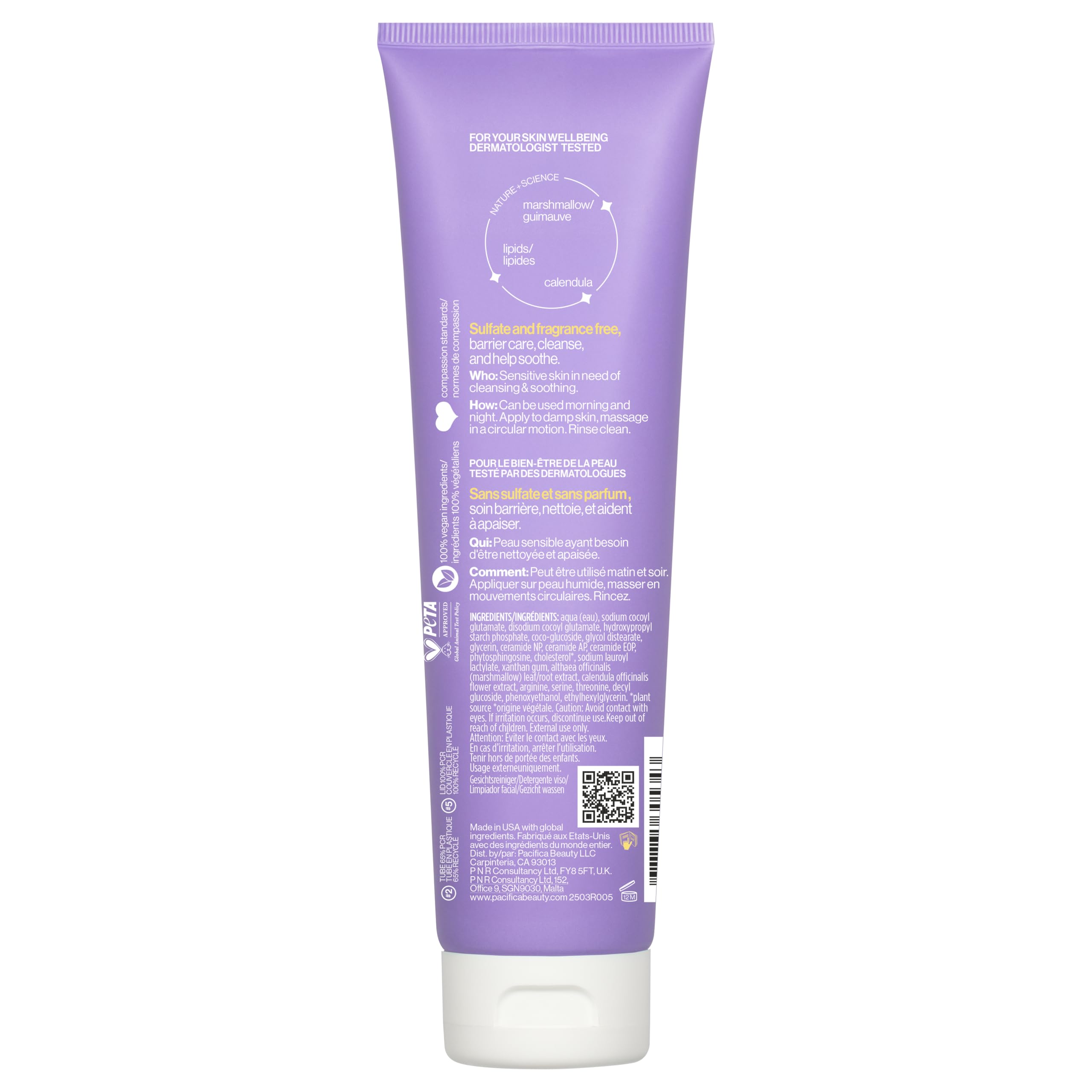 Pacifica Gesichtsreiniger für empfindliche Haut Gesichtsreiniger Vegan Ceramide Barrier Repair Extra Sanft für Täglich Duftfrei für empfindliche Haut Saubere Schönheit Vegan & Tierversuchsfrei