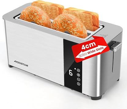 Aigostar Long Slot Toaster 4 Slice with LCD Display & Extra Wide Slots