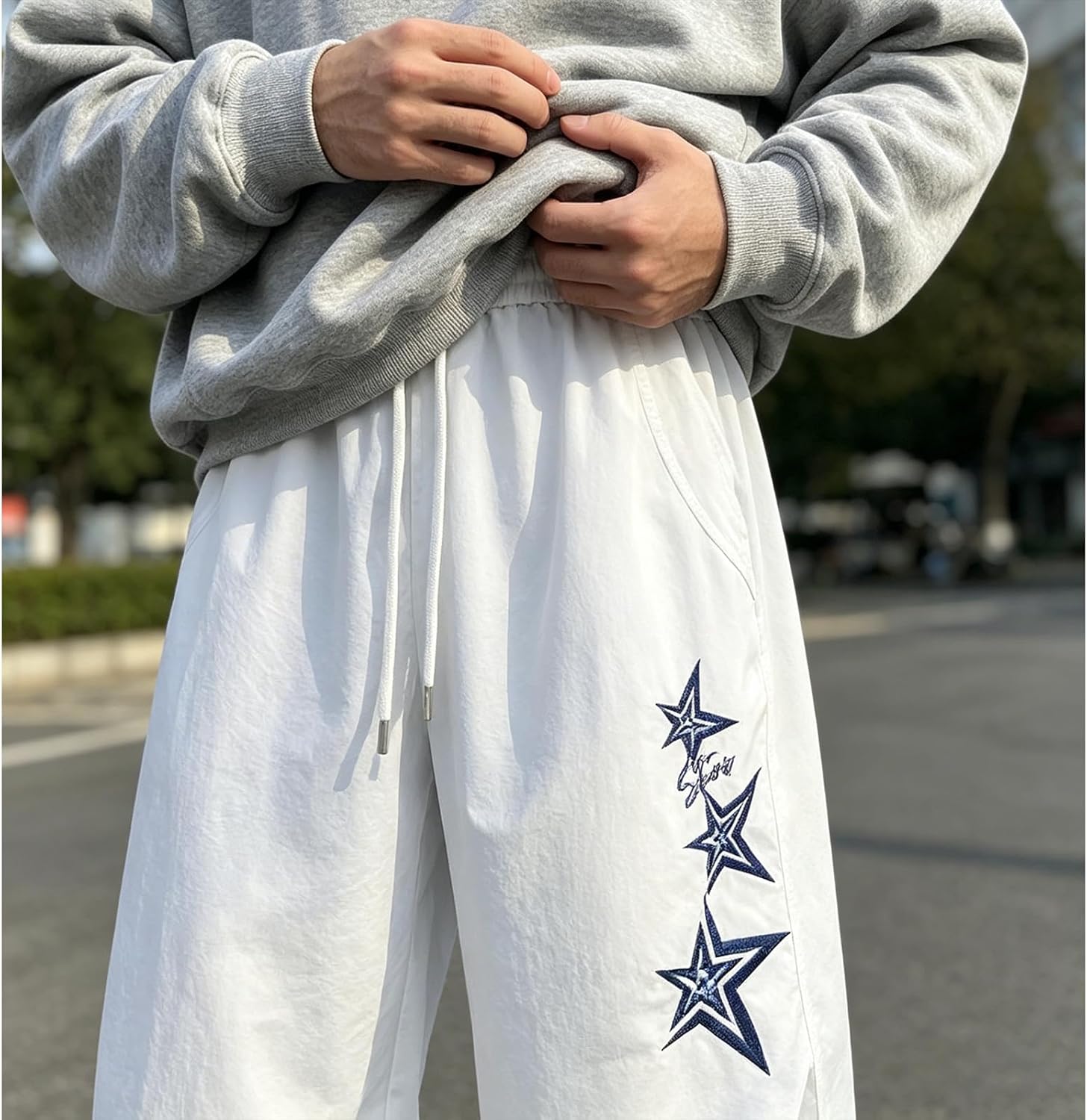Men's Star Embroidered Parachute Pants Unisex Y2K​ Hip Hop Baggy Cargo Pants