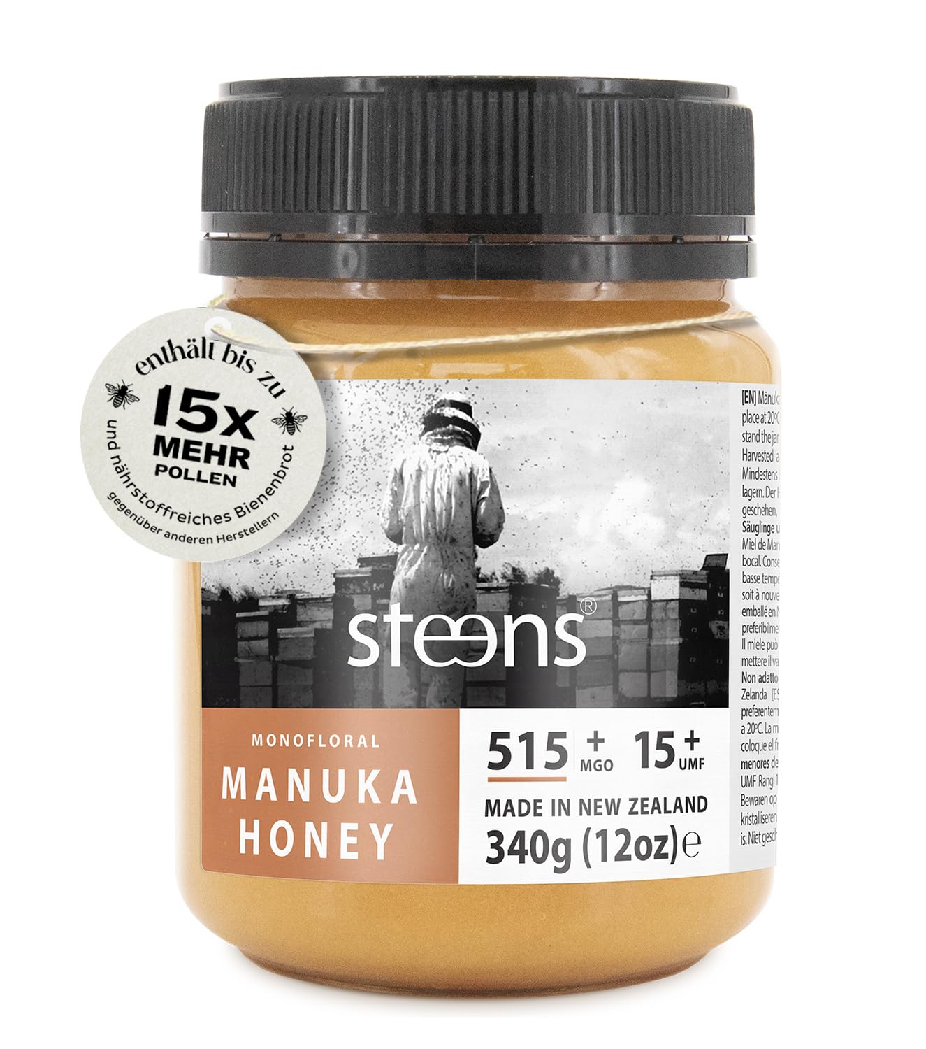 Steens Manuka Honey MGO 515+ UMF 15+ 340 g roher zertifizierter Honig aus Neuseeland