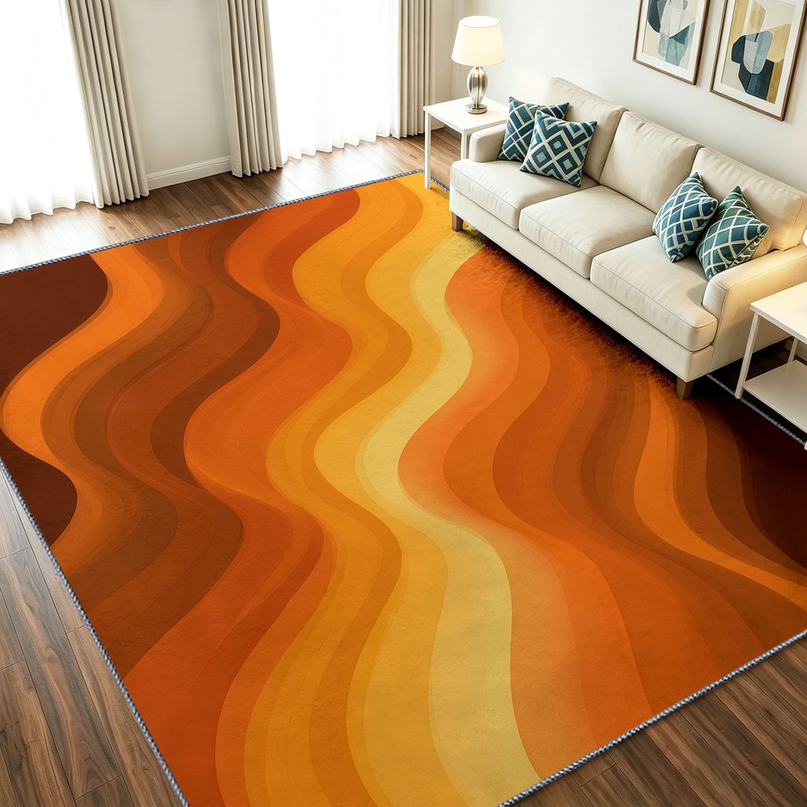 Tapis de salon lavable et antitache orange pour protéger votre sol