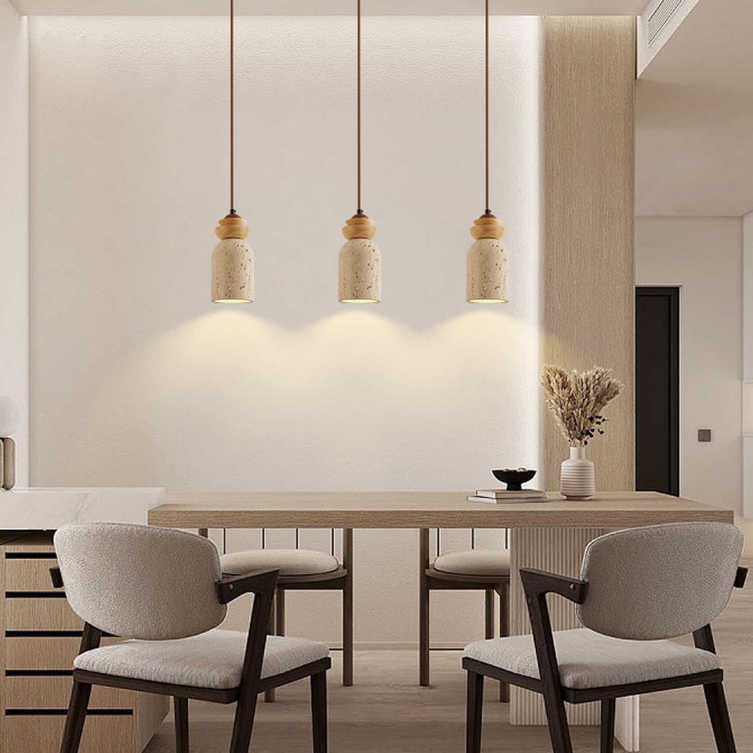 Lámpara Colgante Piedra Amarilla Para Decoración Interiores Hogar | Lámpara Techo Cilíndrica Con Casquillo G9 Lámpara Araña Decorativa Madera Con Cableado Fijo Para Isla Cocina Tienda O Sala