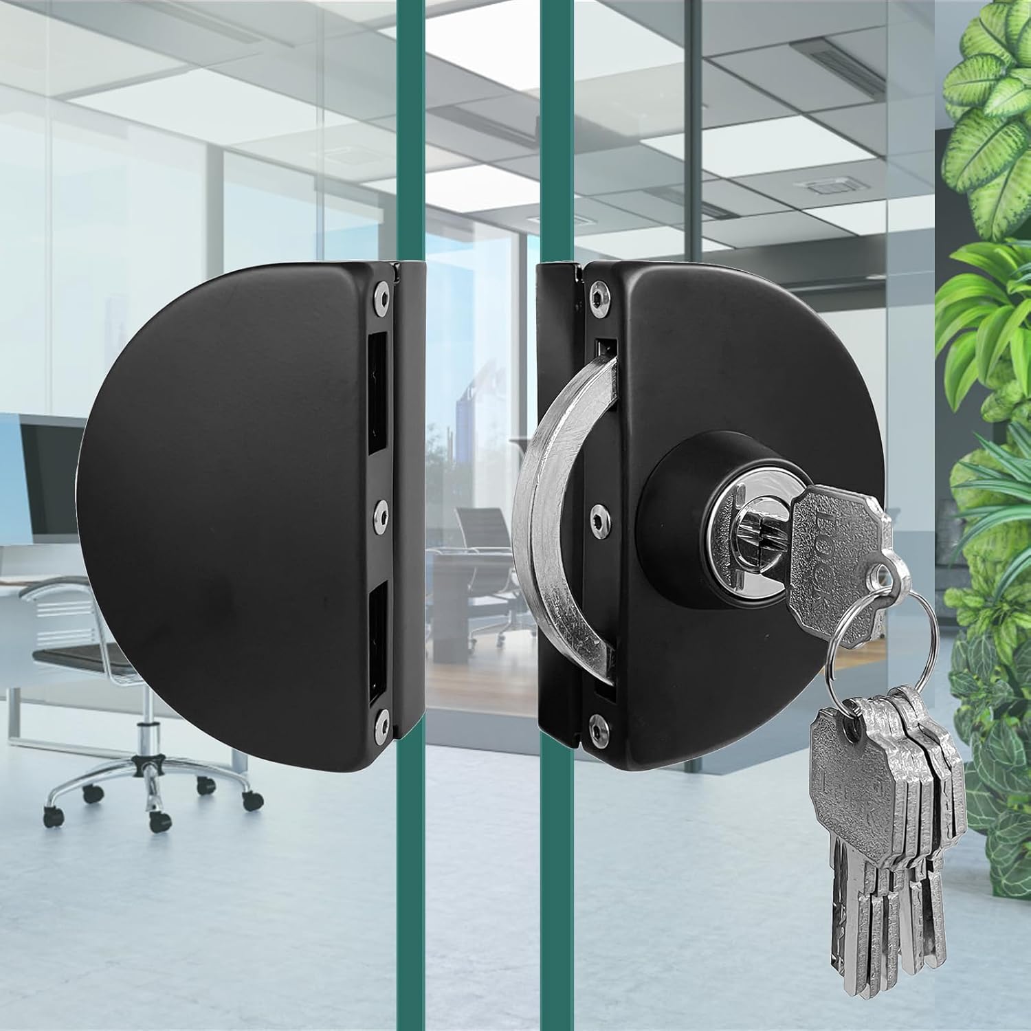 Sliding Double Glass Door Lock, Home, Office Single Door Lock, no Drill Glass Door Lock Anti-Theft Security Lock, Double Swing Hinged Frameless Push Sliding Gate Lock with 5 Keys Model A103