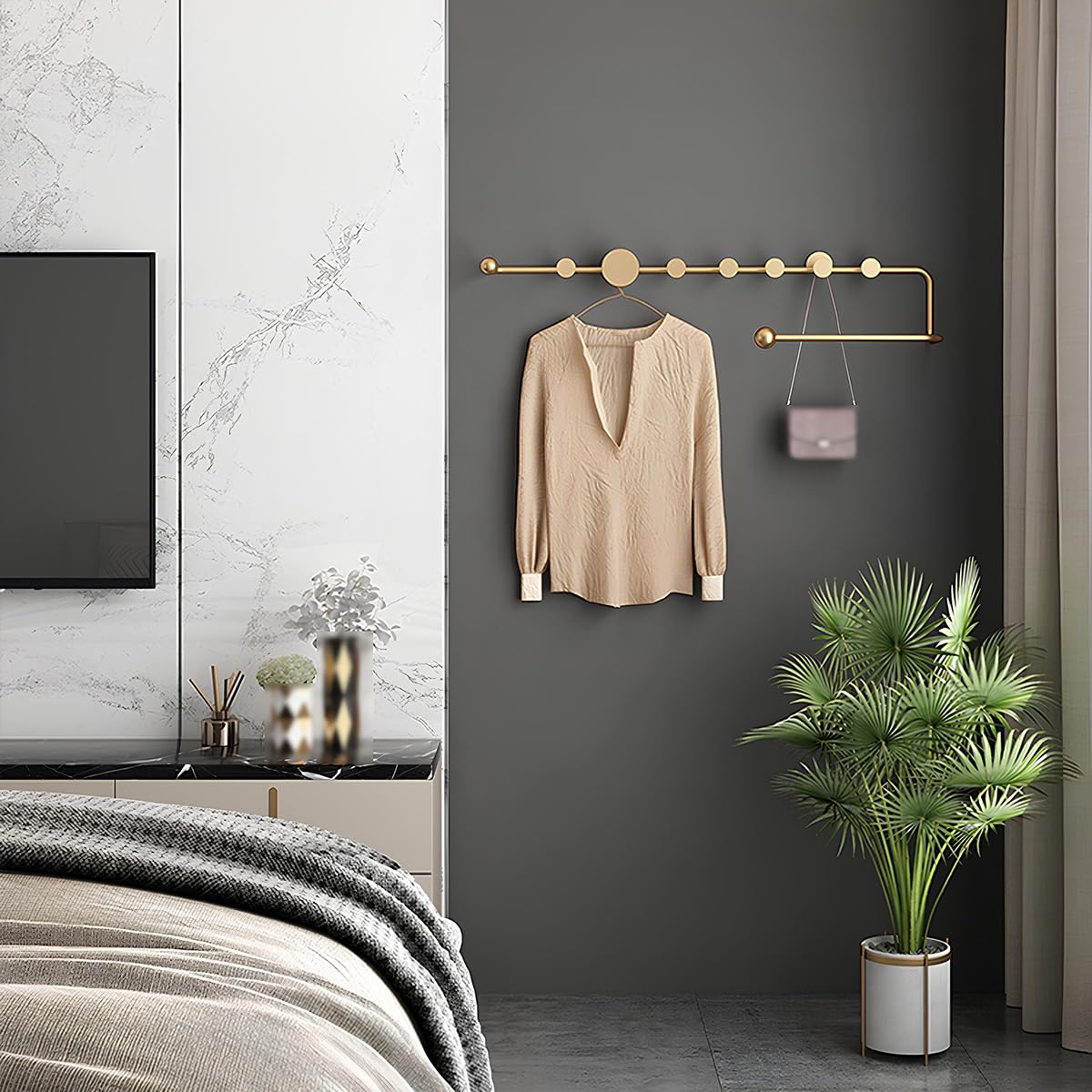 Stecktafel-Haken, 9 Hooks, Heavy Duty Metal Coat Rack, Modern Minimalist Wall Mounted Hook, Multi-Function, Suitable for Hats, Scarves, Coats, Bags(Gold)