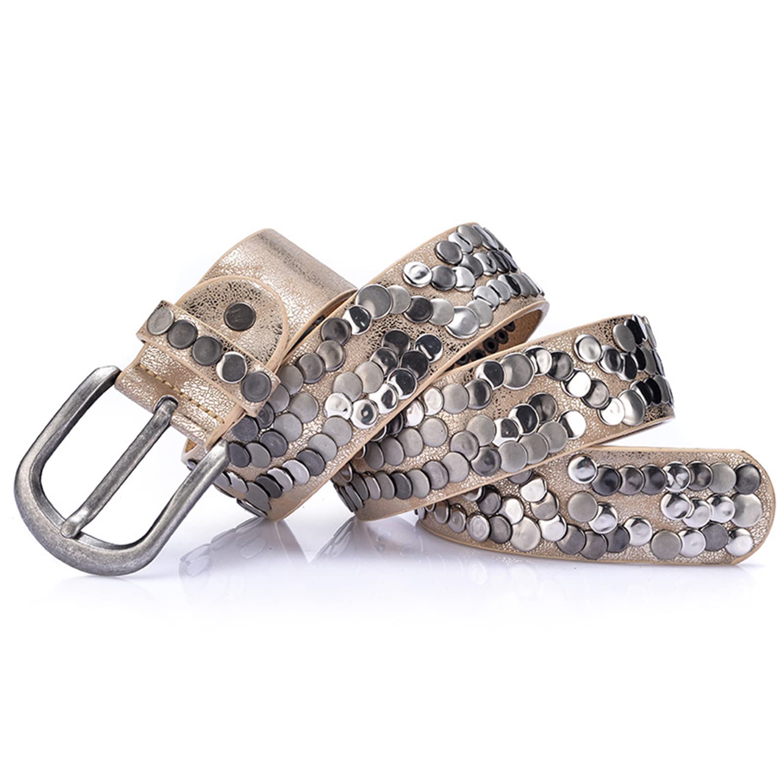 Pasek Unisex W Stylu Western Punk Rock Retro – Nity Kształcie Kółek, Skóra Z Metalowymi Ćwiekami, Błyszczący, Szerokość 38 Mm, Do Jeansów, Spodni I Sukienki