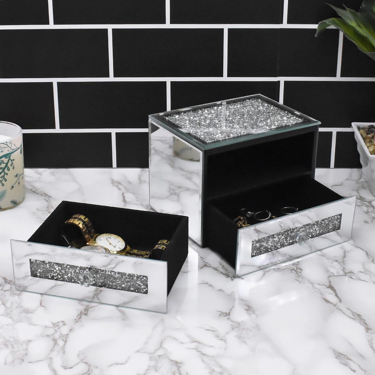 Kookee Mirror GLASS DOUBLE DECK STORAGE BOX SILVER-image-29
