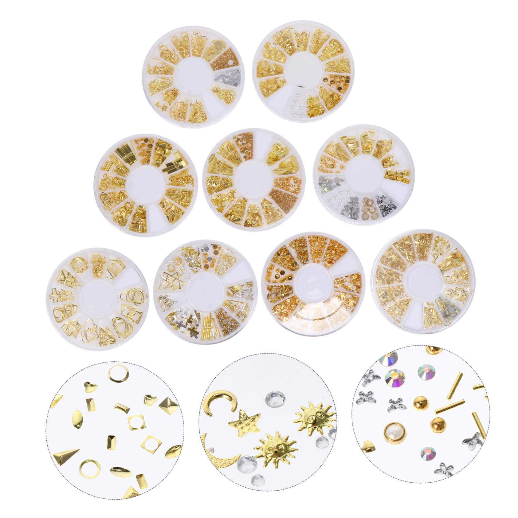 Healvian Boîtes De Rivets Dorés Pour Décoration Kit Accessoires De Manucure Avec Designs Uniques Pour Nail Art