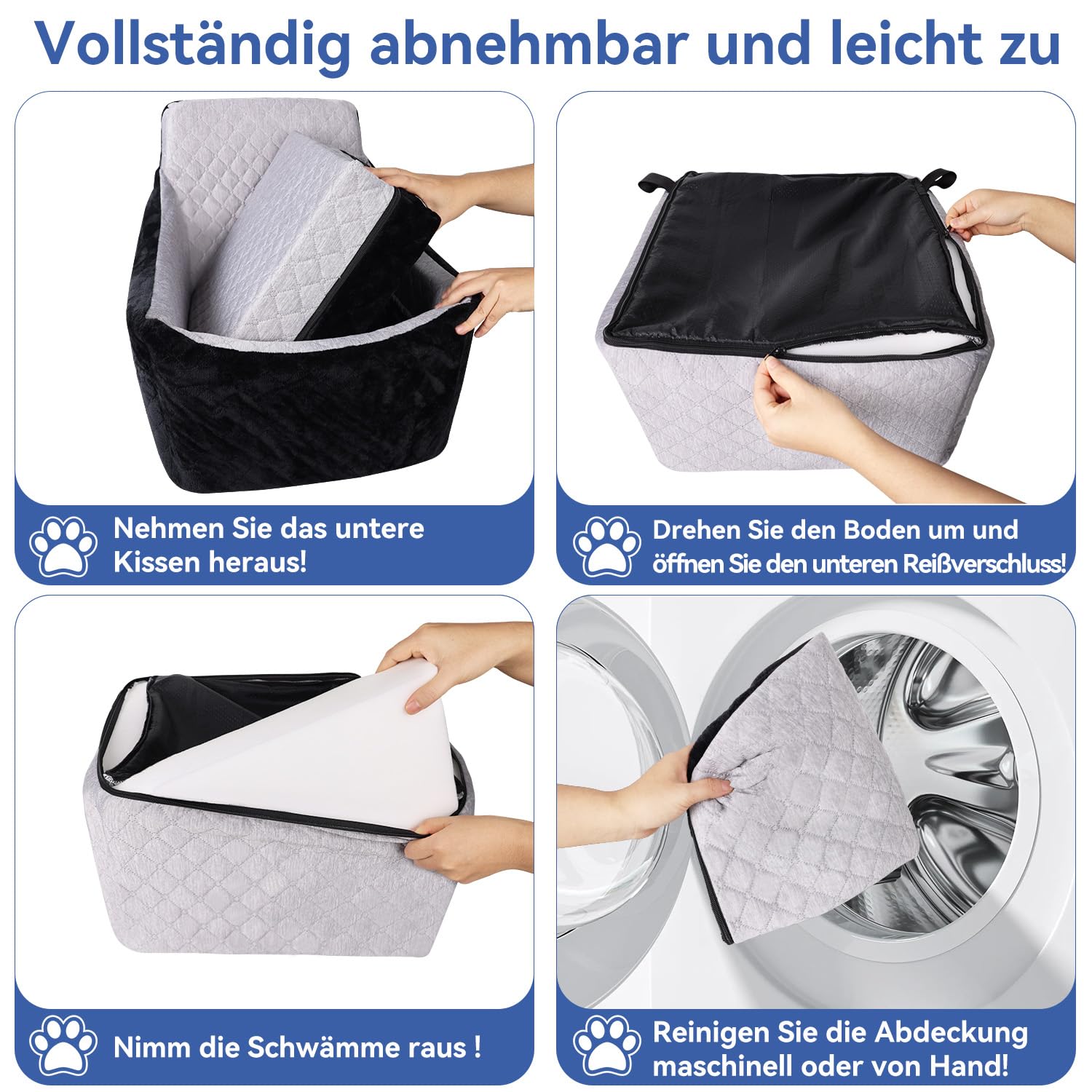 Hunde Autositz für kleine & mittlere Hunde – Abnehmbarer, waschbarer Hundesitz bis 30lbs, mit Staufächern & Sicherheitsgurt als reversibles Hundebett