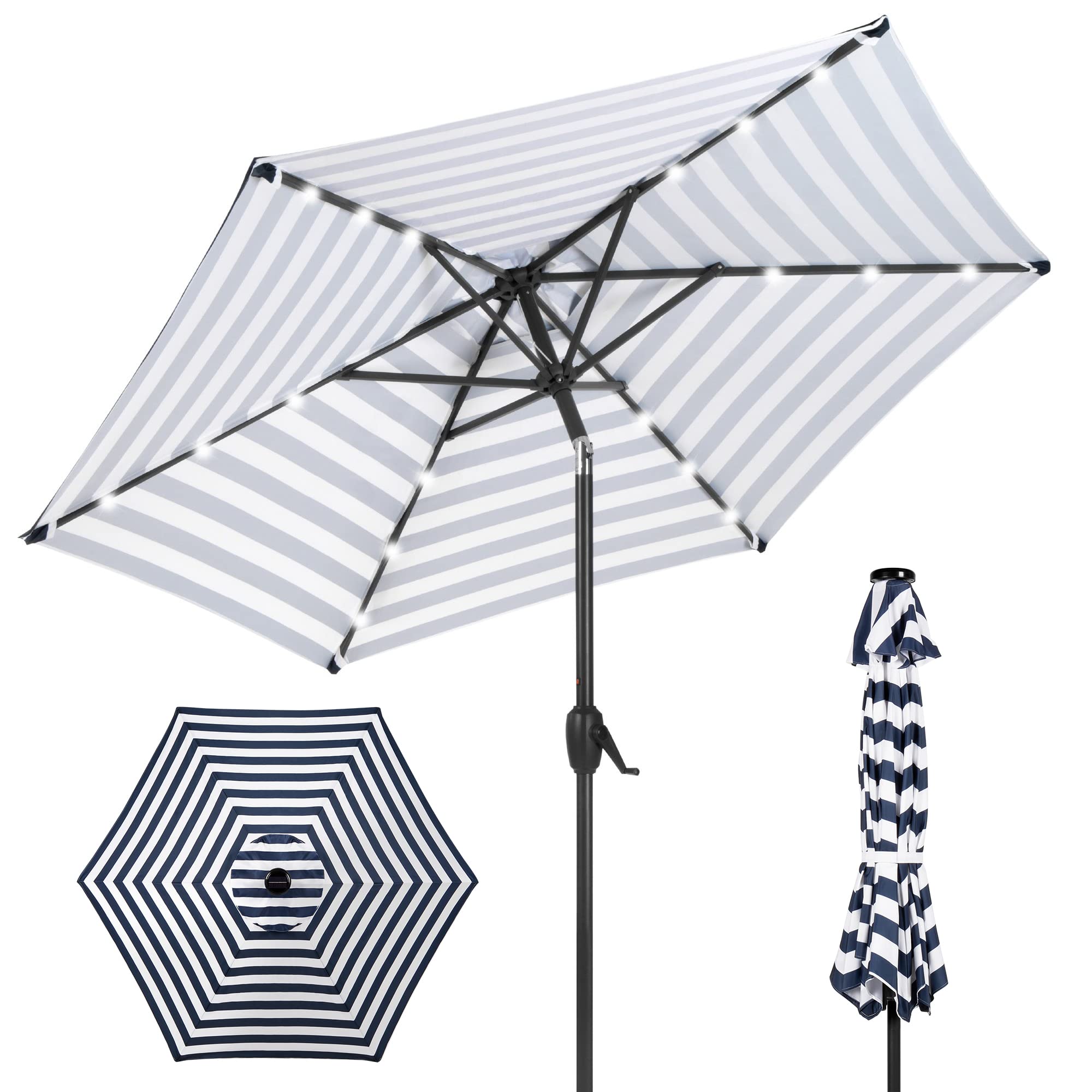 Amazon.com : Best Choice Products 7.5ft Outdoor Solar Market Table Patio  Umbrella for Deck, Pool w/Tilt, Crank, LED Lights - Navy Stripe : Patio,  Lawn u0026 Garden