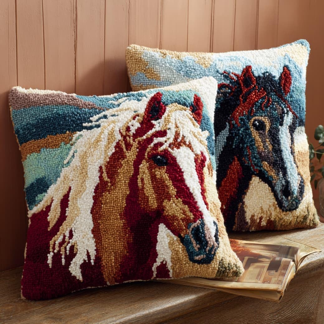 AxiangziK Latch Hook Cushion Kits 17x17inch,Animal Horse