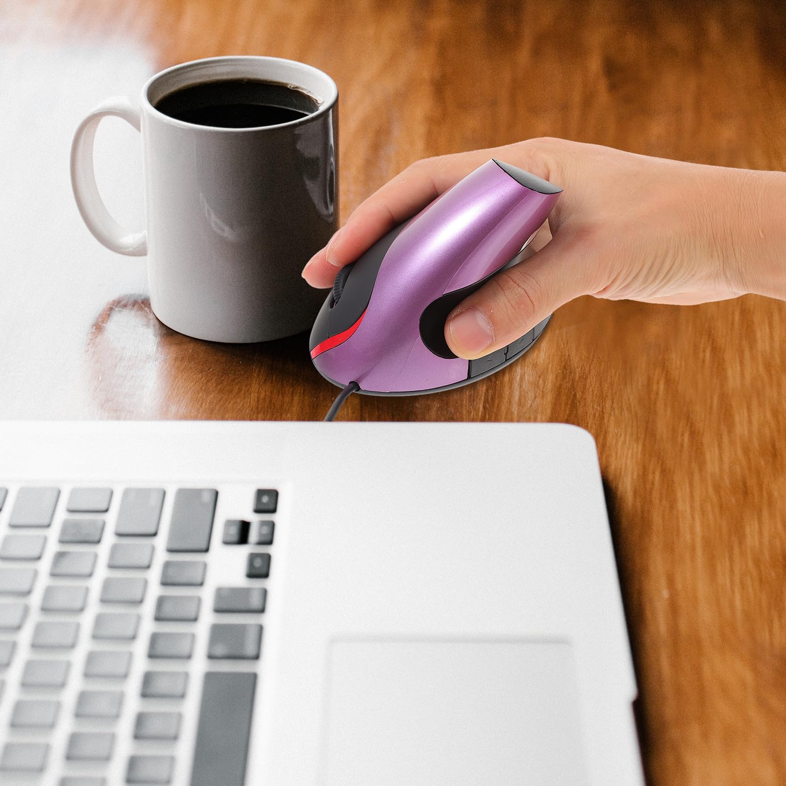 ULTECHNOVO Mouse Verticale Ergonomico 5 Pulsanti, Design Ergonomico in Abs Leggero Pulsanti Regolabili, Mouse USB Cablato per Computer e Laptop