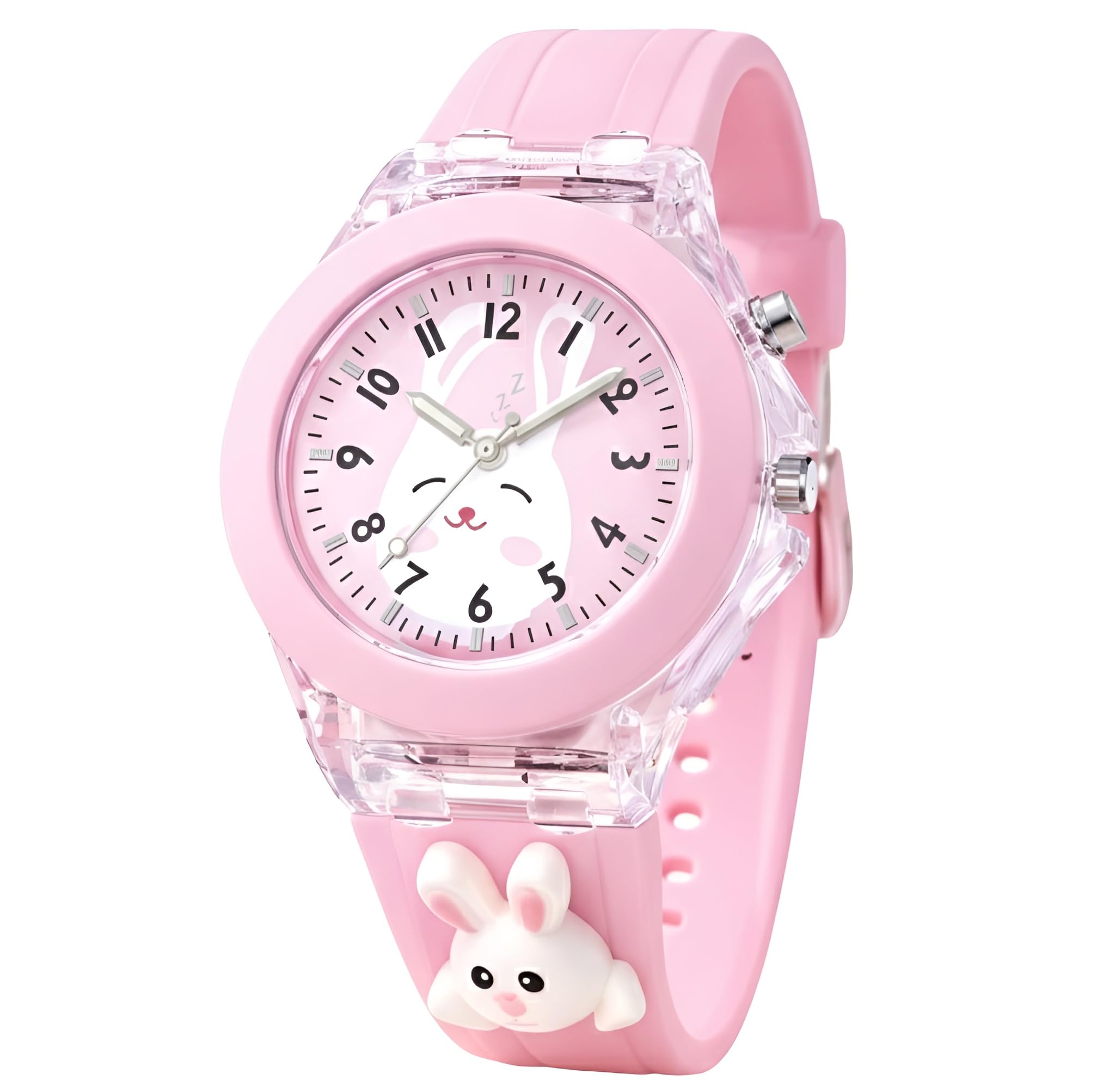 Kids Analog Watch Silicone 3D Bunny Cartoon Children Kids Girls Multi Color Led Disco Lights for Girls Gift Birthday (Pink)-image-29