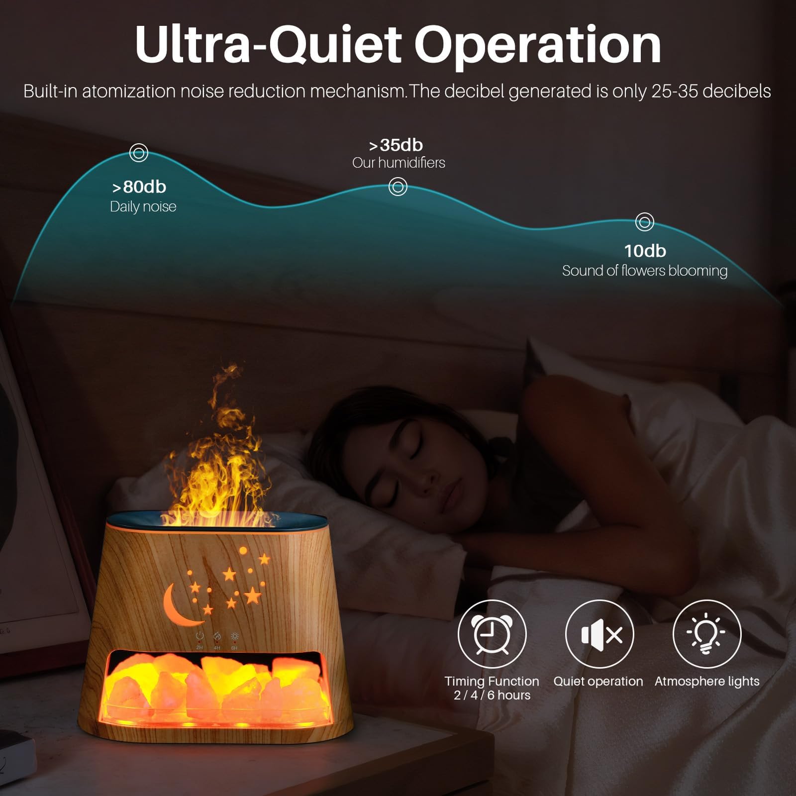 Diffusore di oli essenziali e umidificatore, dispositivo atomizzatore per aromaterapia da 260 ml, con spegnimento automatico e 3 impostazioni di timer, lampada LED a 7 colori di sale dell'Himalaya