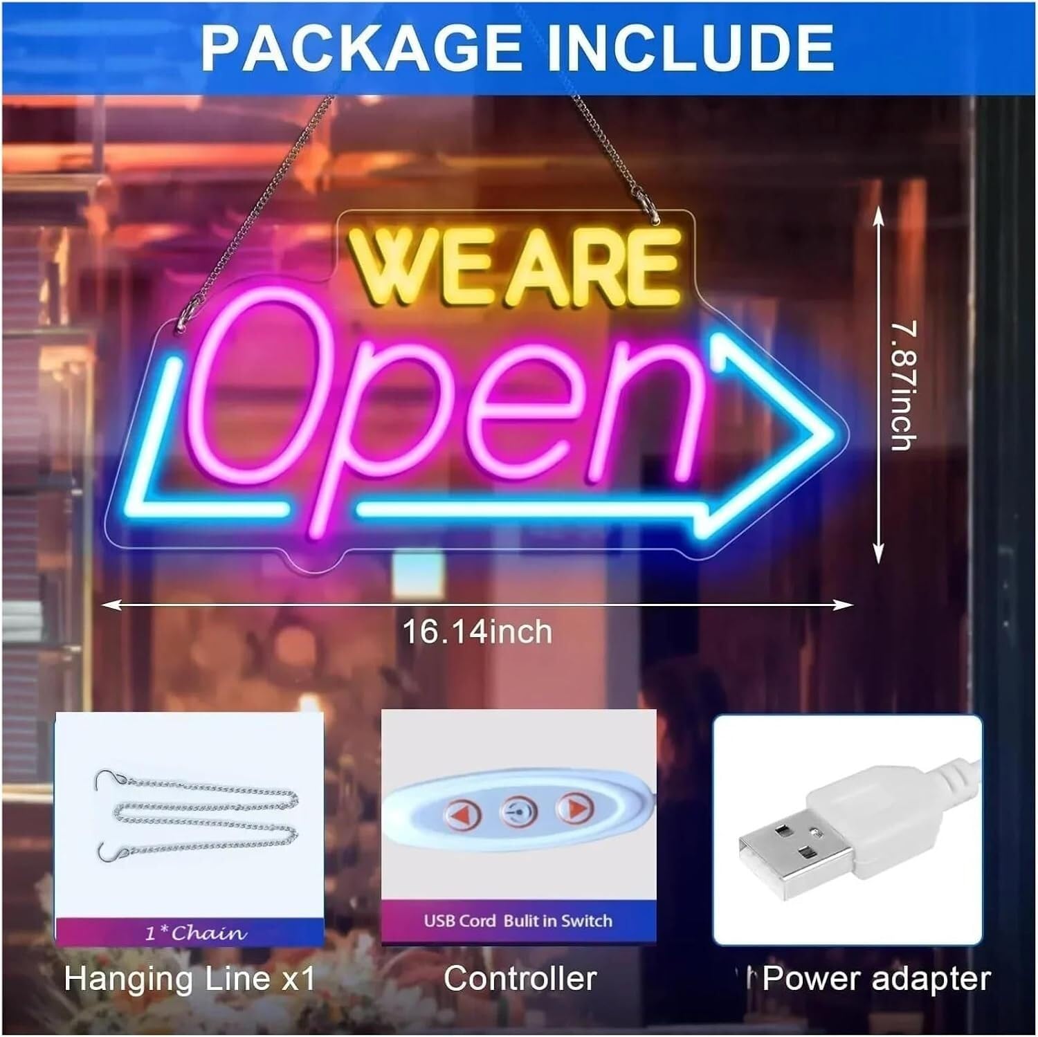 Señal de luz de neón Letrero de neón Estamos Abiertos, luz LED Regulable para escaparates, Salones y cafeterías