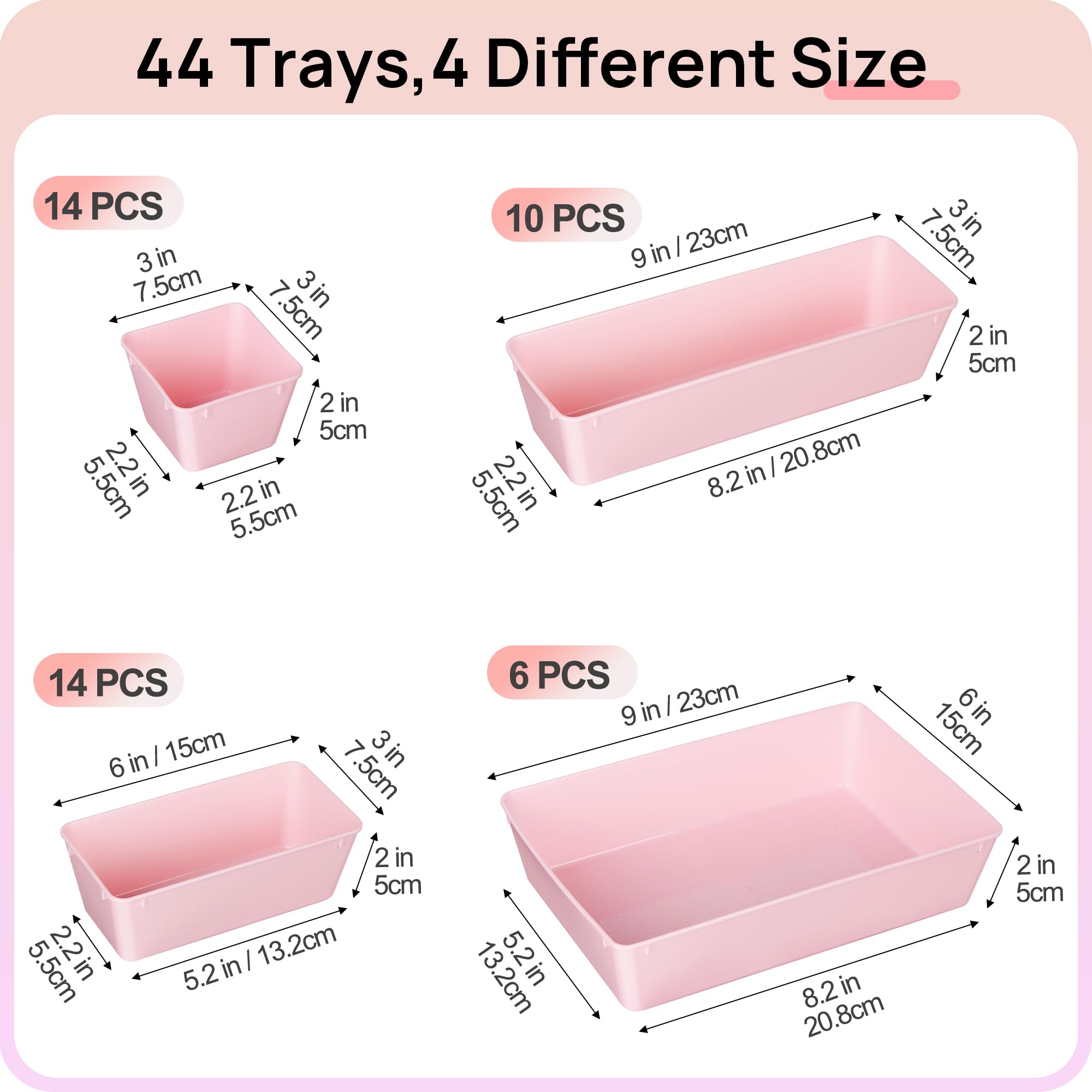 Vtopmart Set di 44 organizer per cassetti in plastica trasparente rosa