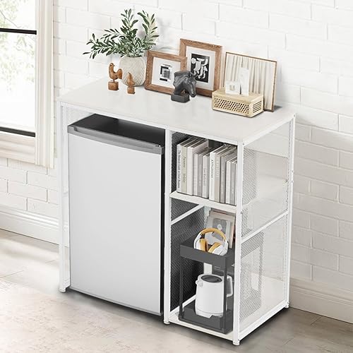 Miniatura 4 de Armario de barra de café de 3 niveles con espacio para mini refrigerador, soporte de microondas de estilo simple, estante para panaderos,