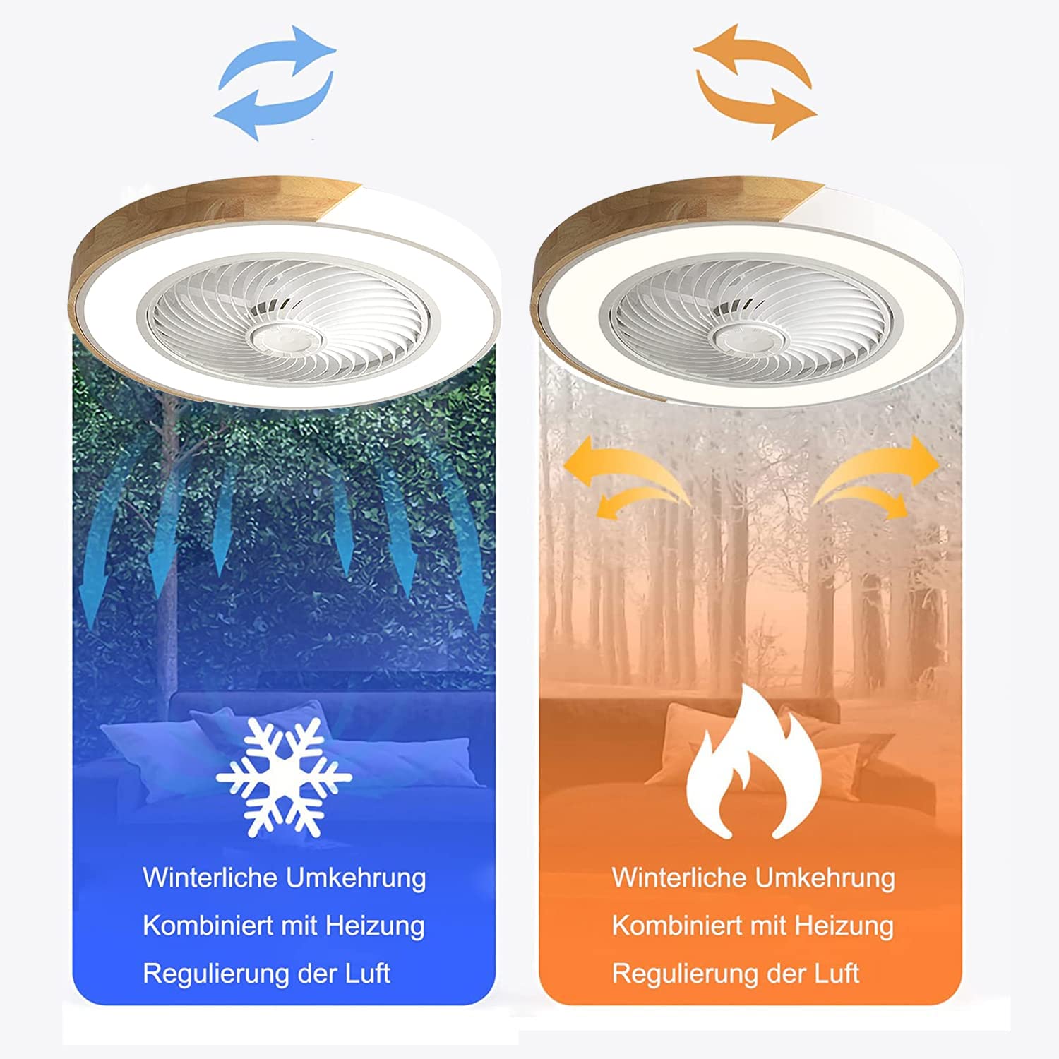 Wildcat Holz Deckenventilator mit Beleuchtung LED Licht, Invisible Fan Deckenleuchte Dimmbar mit Fernbedienung, Timer Leise Ventilator lampe, Deckenlampe für Wohnzimmer Schlafzimmer Kinderzimmer