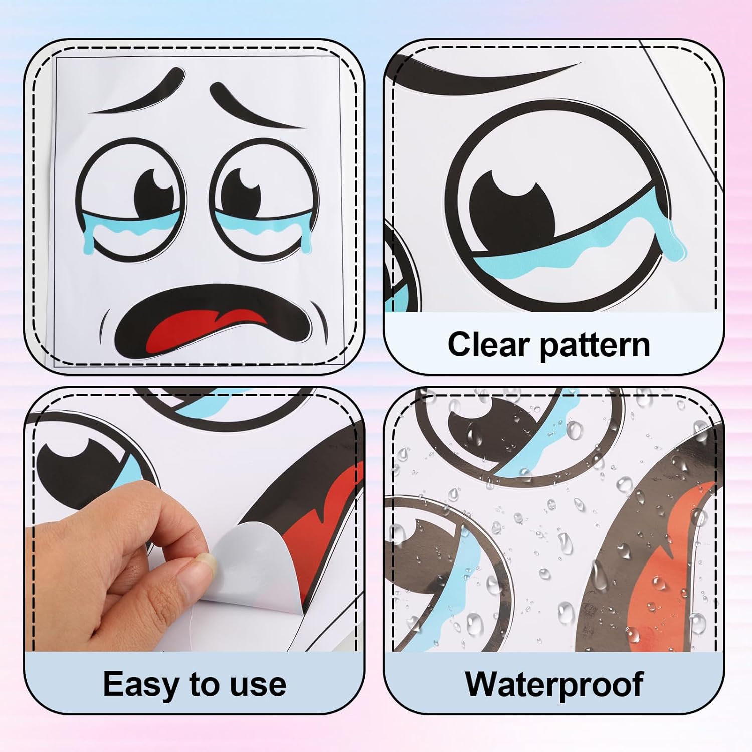 4Pcs Funny Trash Garbage Can Stickers-6.8in x 8.3in Cute Toilet Lid Decal Sticker,Adhesive Cartoon Expressions Sticker for Kitchen Fridge Bucket,Decorative Wall Stickers Indoor Outdoor