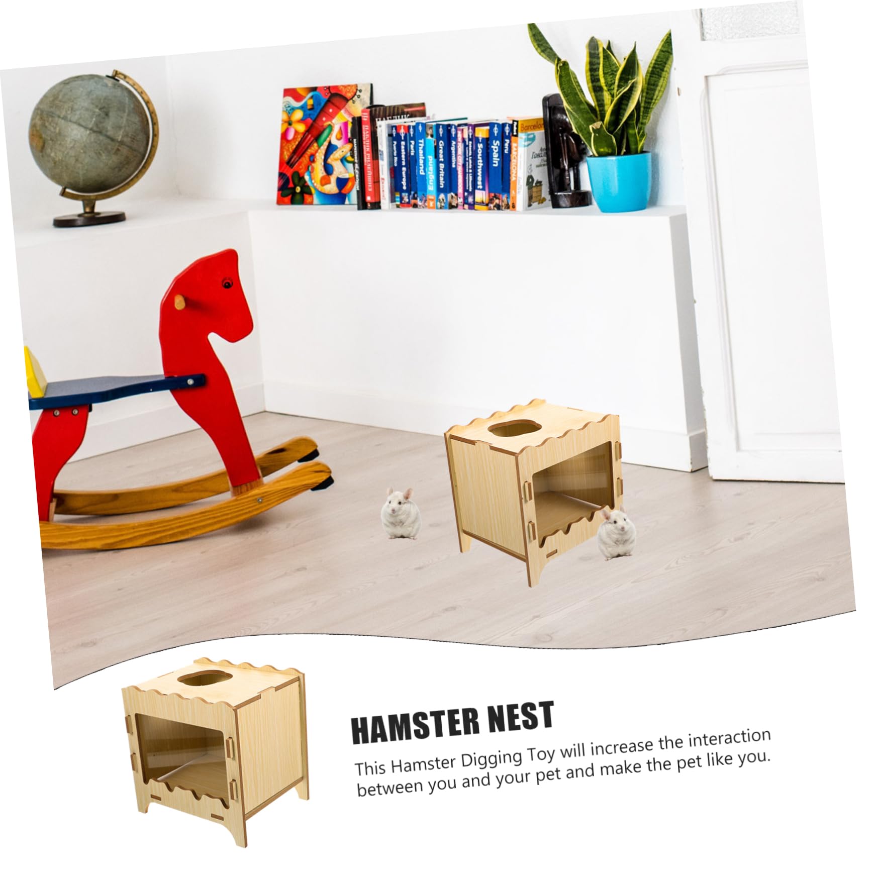 BESPORTBLE Maison pour Hamster en Bois, Boîte de Jeu Interactive et Nid Confortable pour Petits Animaux, Jouet de Cache Tuyau Hamster, Usage Intérieur et Extérieur
