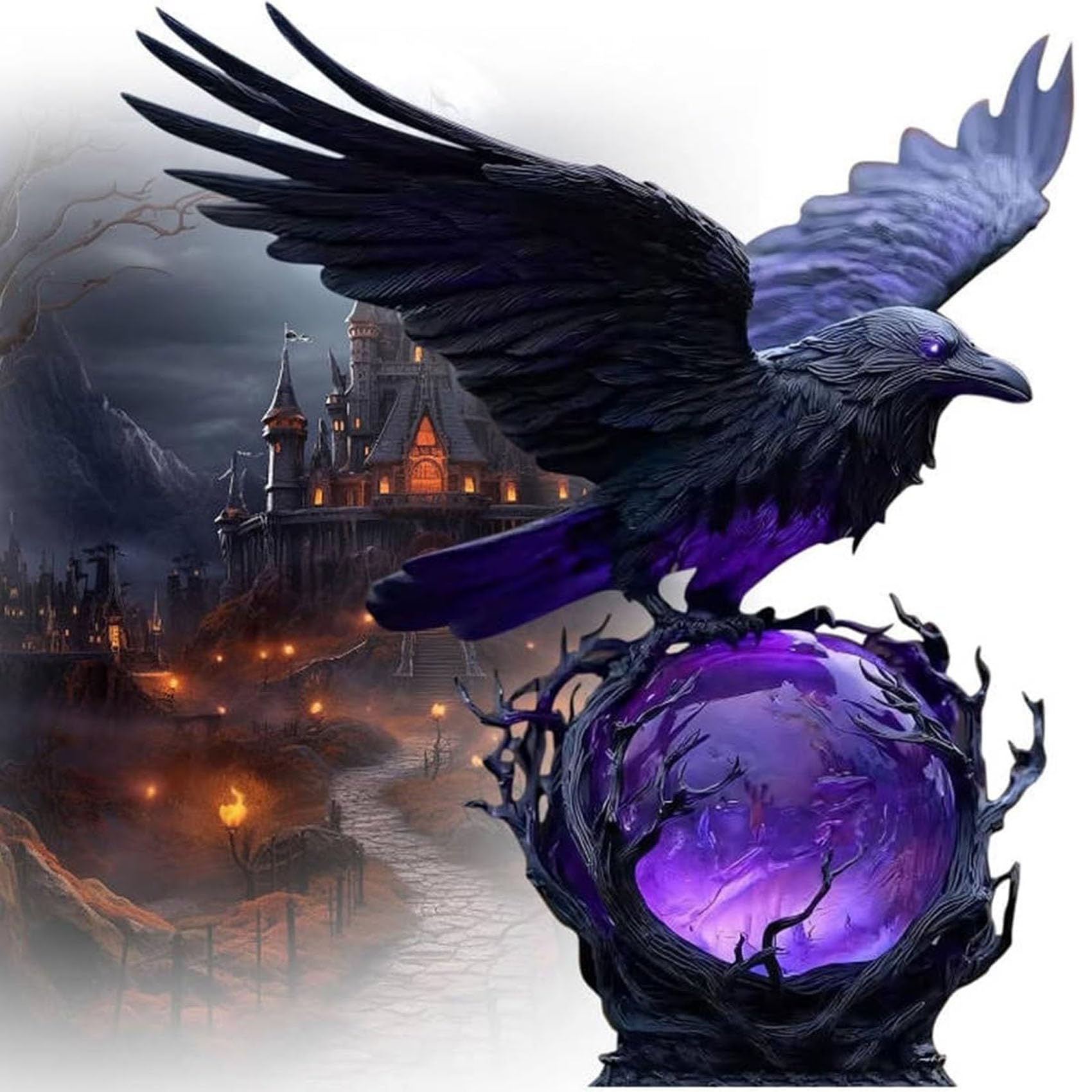 Insdhcchd Style 1 “Raven’s Moonlight” Gothic Led Lamp, Mysterious Crow On Glowing Orb Sculpture,With Purple Light, Unique Gift For Collectors, Halloween Enthusiasts(Style 1)