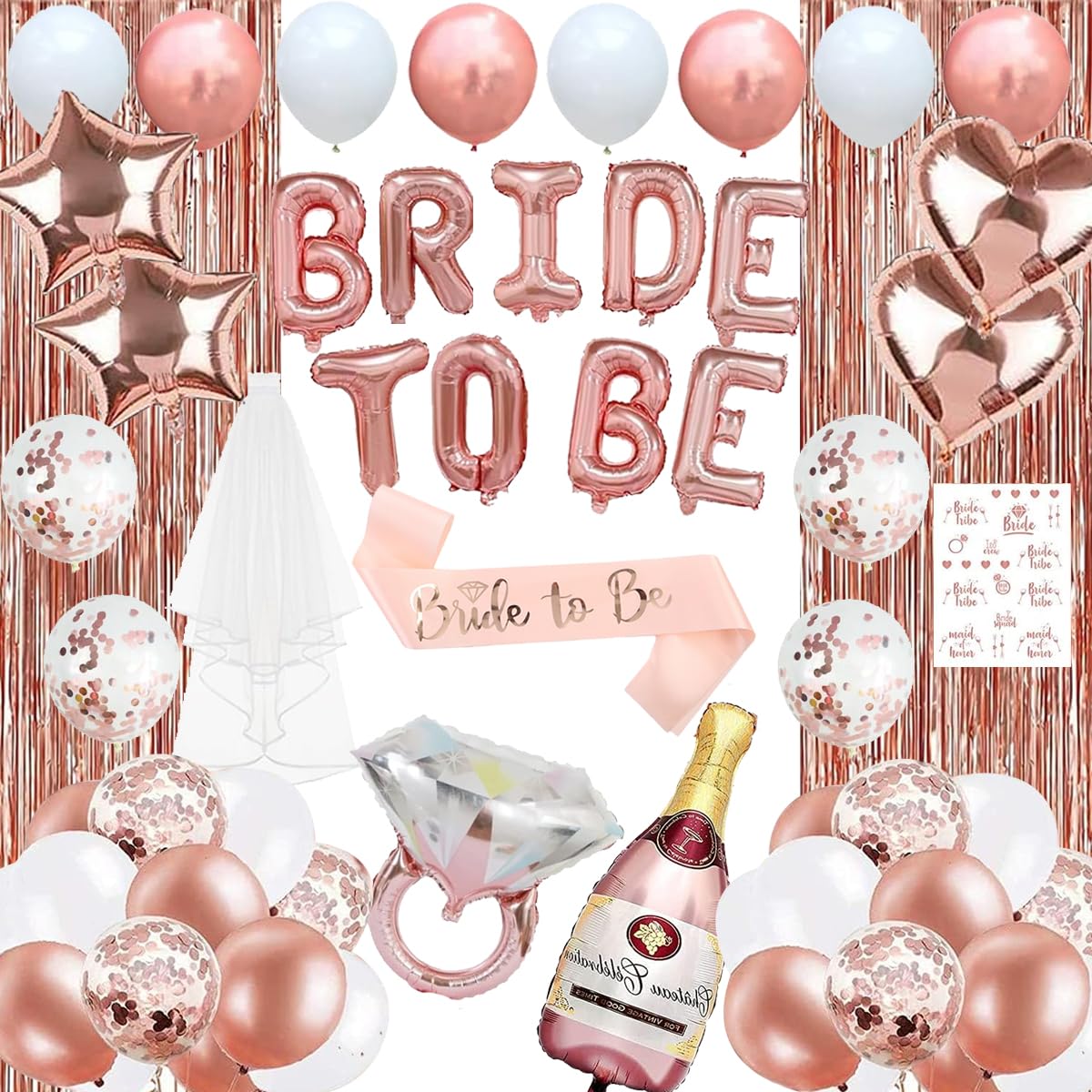 Décorations De Fête Pour Enterrement De Vie De Jeune Fille – Kit De Décorations De Fête Prénuptiale Or Rose – Fournitures De Fête Pour Enterrement De