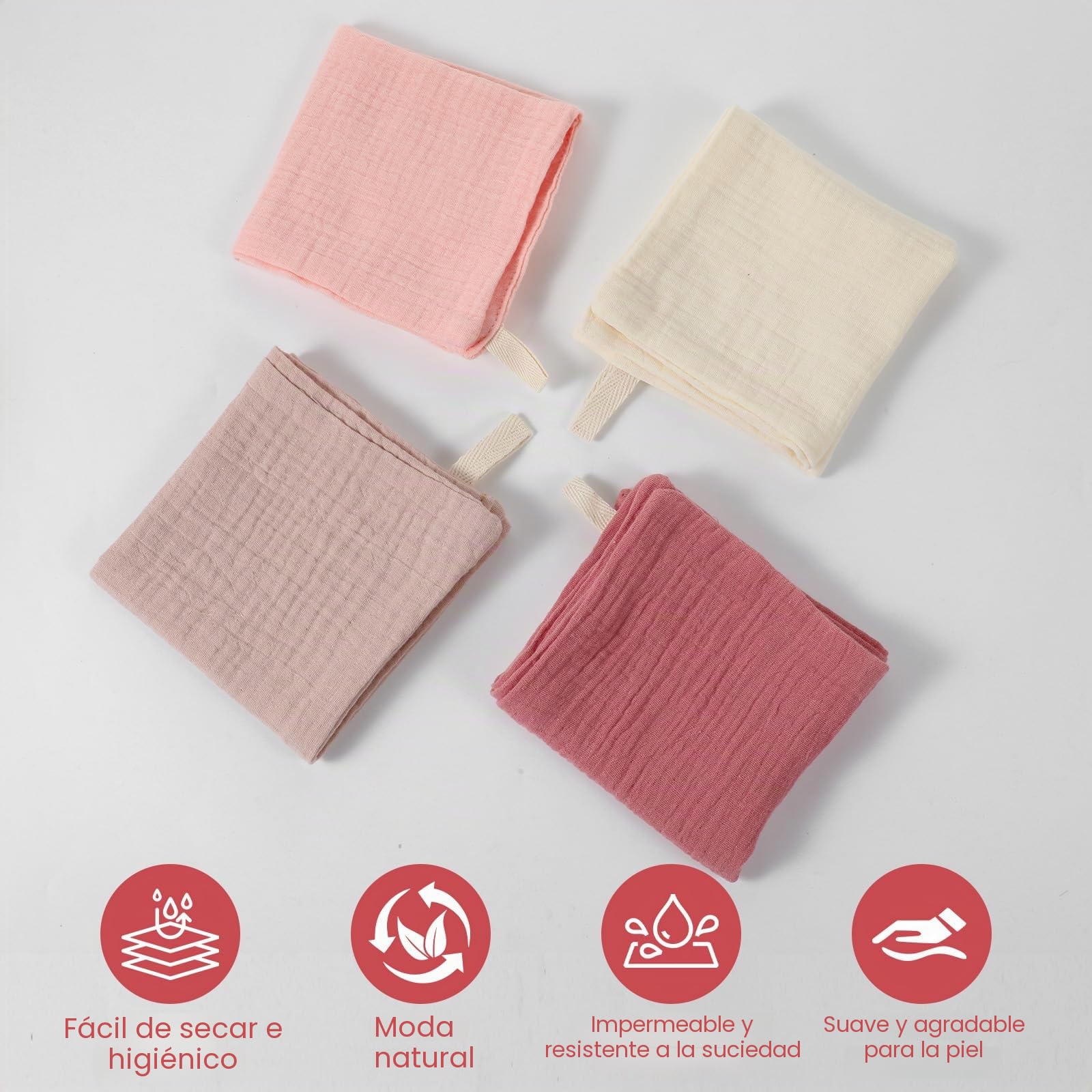 Qianyu 4 paños suaves para la cara, toallitas desmaquillantes muselinas, toallas faciales absorbentes, limpieza diaria, viajes, para mujeres y hombres