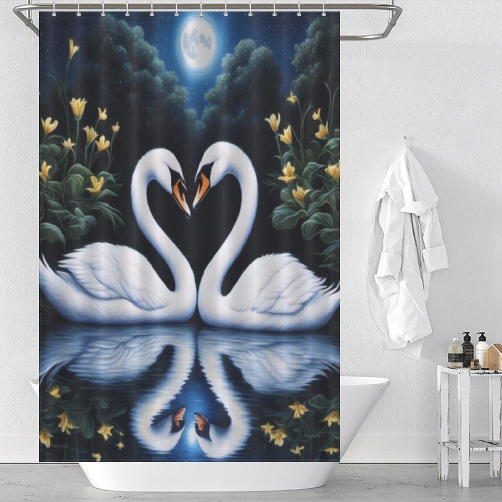 Rideau de douche cygne tissu polyester imperméable rideau de bain lavable