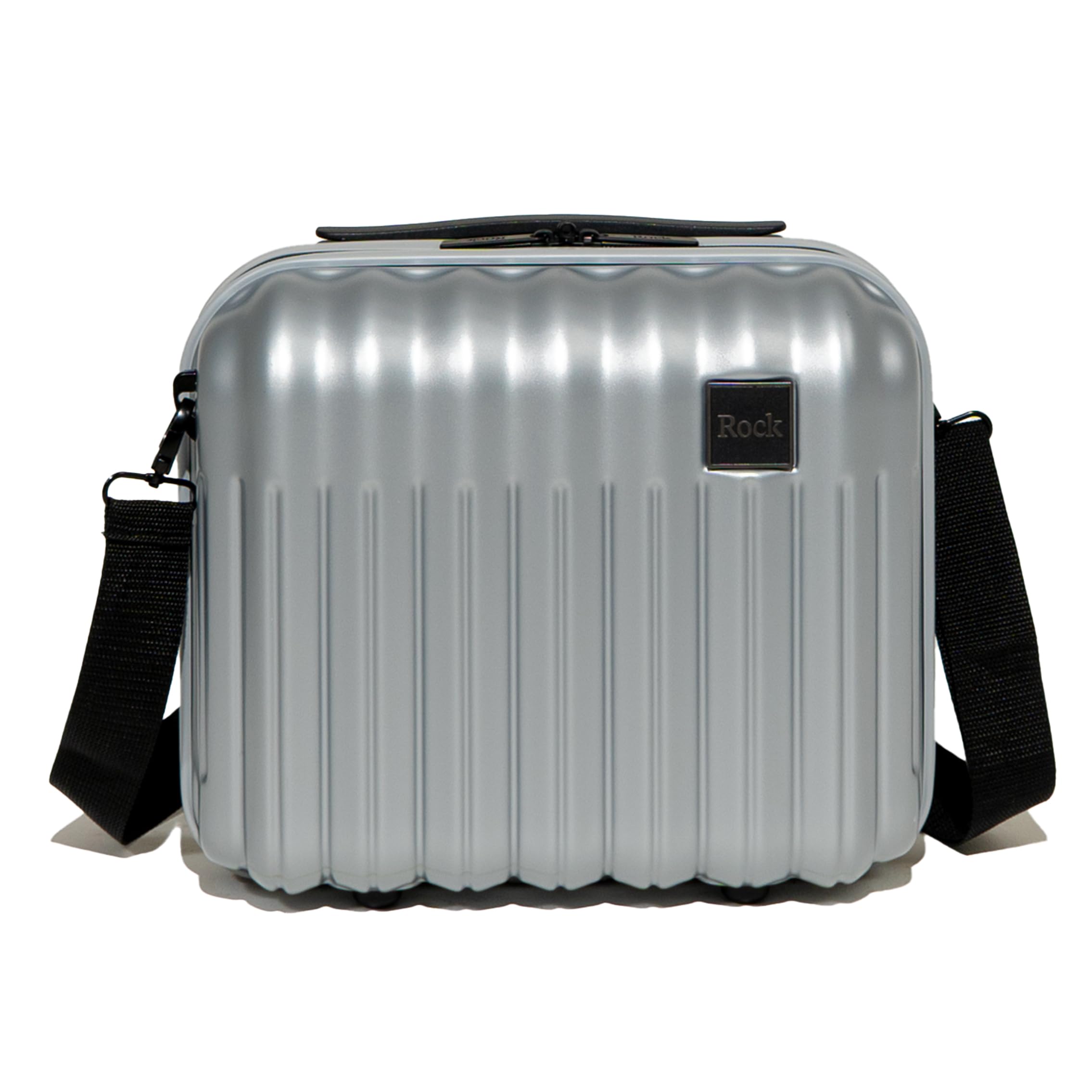 Rock Luna Vanity - Maleta rígida en plata, aprobada para equipaje de mano, correa extraíble para el hombro y la maleta, cremalleras con cerradura, equipaje de mano metálico, 27 x 31 x 17 cm, capacidad