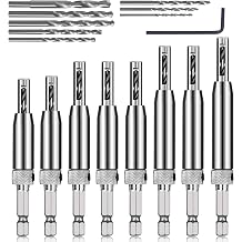 17pcs5/64-1/4" VIX Bits Self Centering Drill Bit Set | 1/4" Hex Shank for Woodworking Window Door Hinge with 1 Hex Key & 8 Drill Bits
