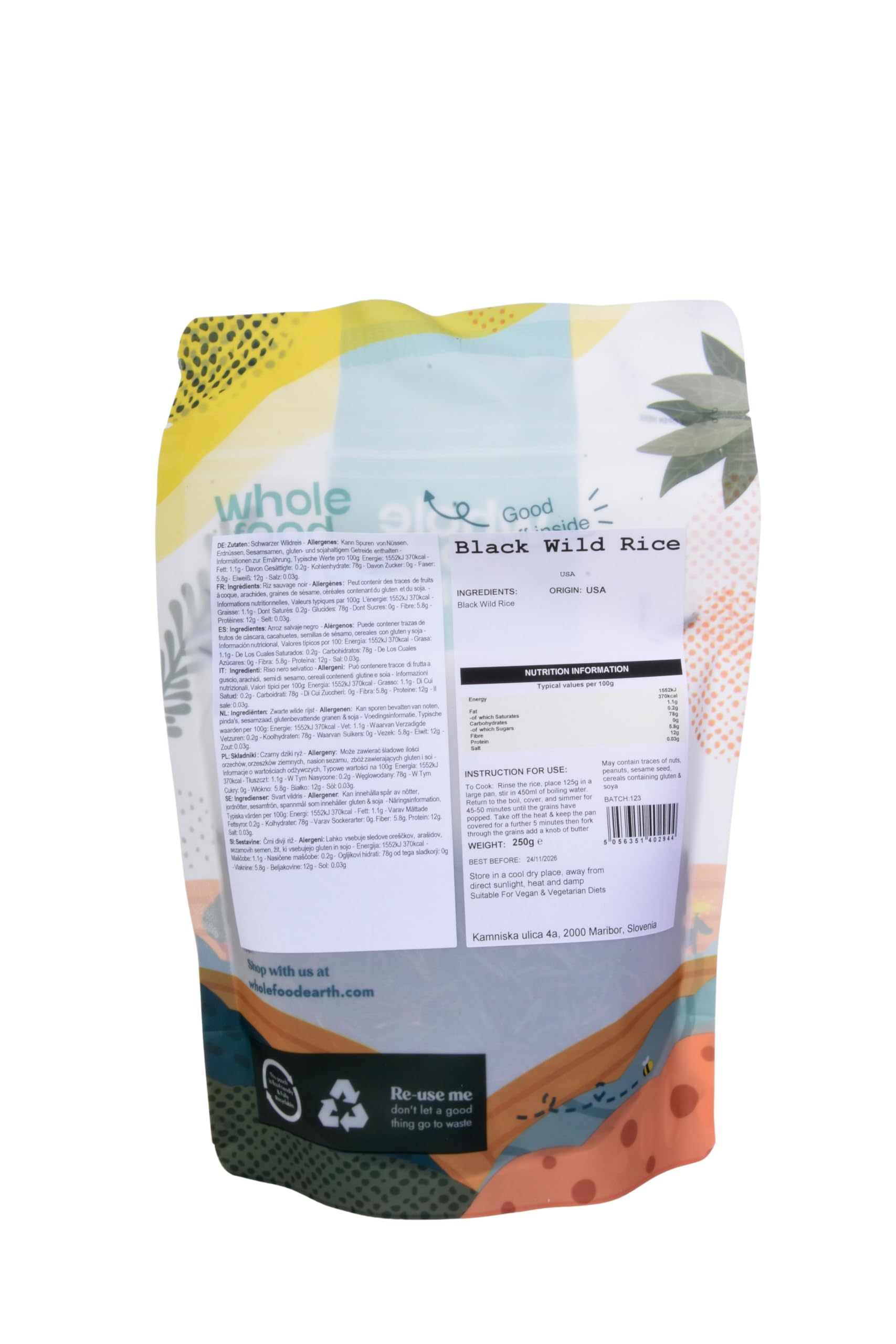 Wholefood Earth Black Wild Rice USA 250 g | Senza OGM | Naturale | Fonte di fibre