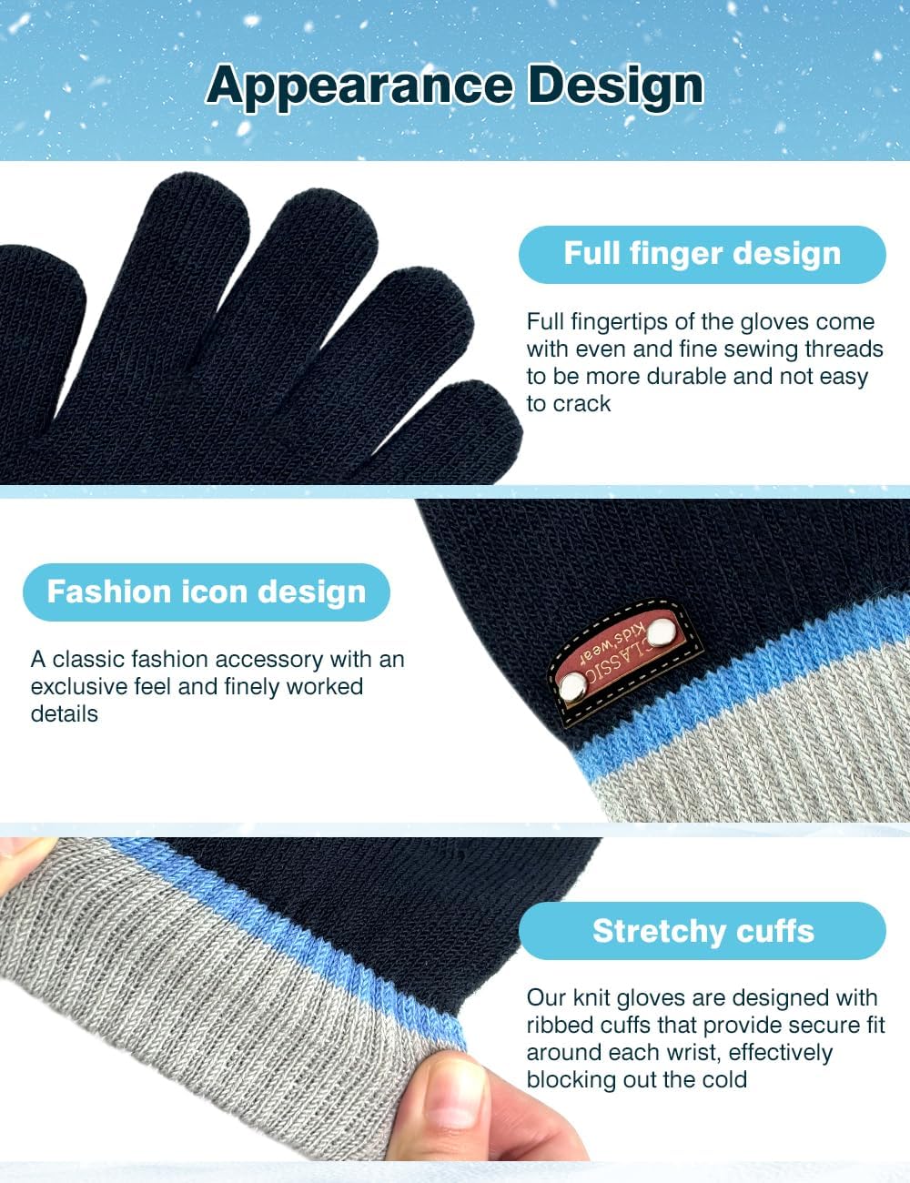 6 Pairs of Kids Gloves Knitted Wool Gloves Children Full Fingers Stretchy Warm Mittens for Boys Girls