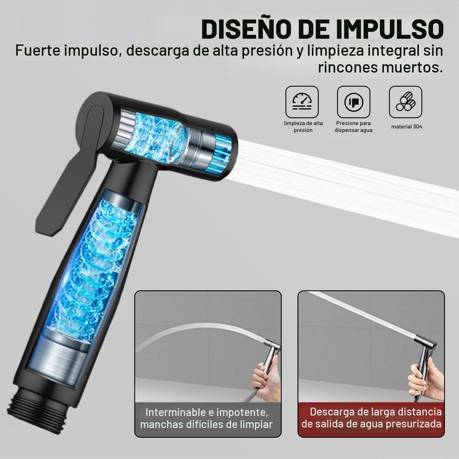 DEANKEJI 1,5 Metros Acero Inoxidable Grifo para WC-Conjunto, Negro Duchas Higienicas para WC con Manguera, Pulverizador de Bidé, Ducha Inodoro, para Baño, Cocina, Hotel