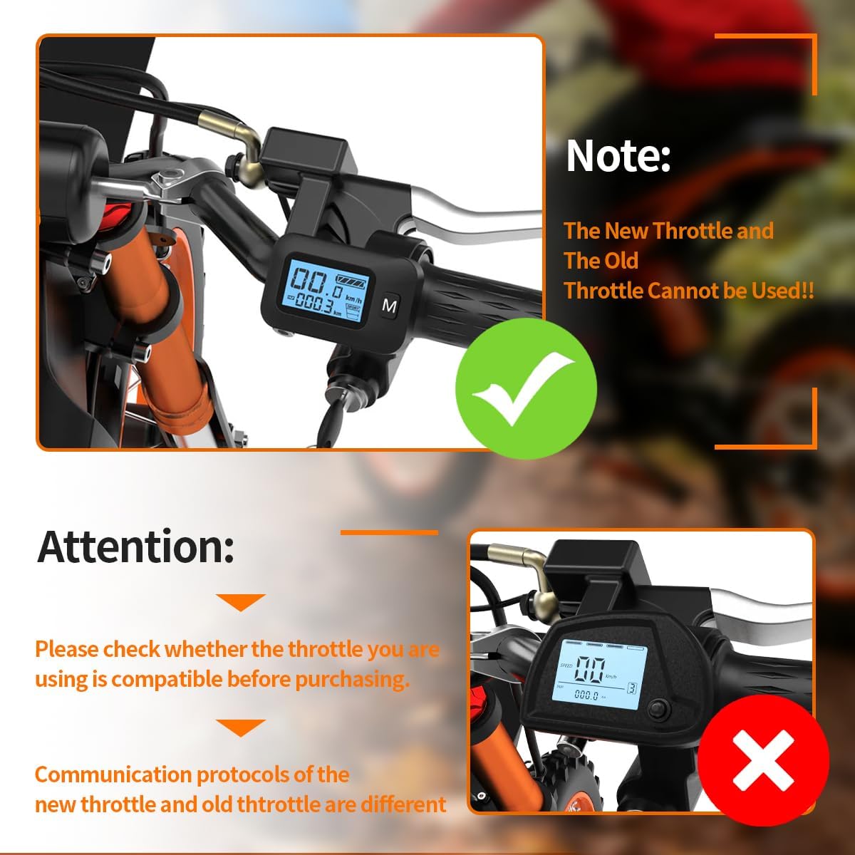 Updated Throttle Integrated Display with M Button Compatible with Tutto Tutti Soleil 01 Ebike Electric Motorcycle,7-Wire LCD Twist-Grip Speedometer 48V Throttle Speed Controller