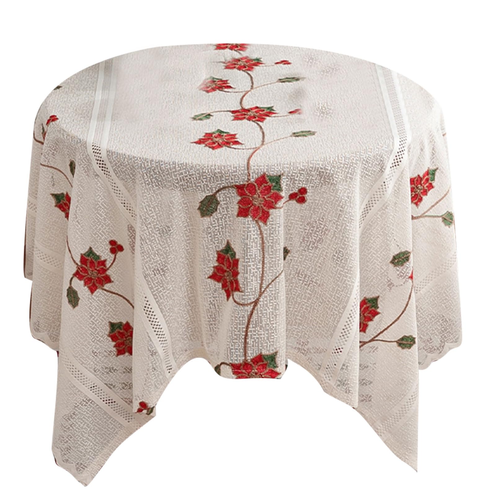 Jazuaiao Embroidered Christmas Tablecloth, Polyester Fabric Spill-Resistant Multiple Sizes for Hotel, Restaurant, Home Christmas Tablecloth Embroidery