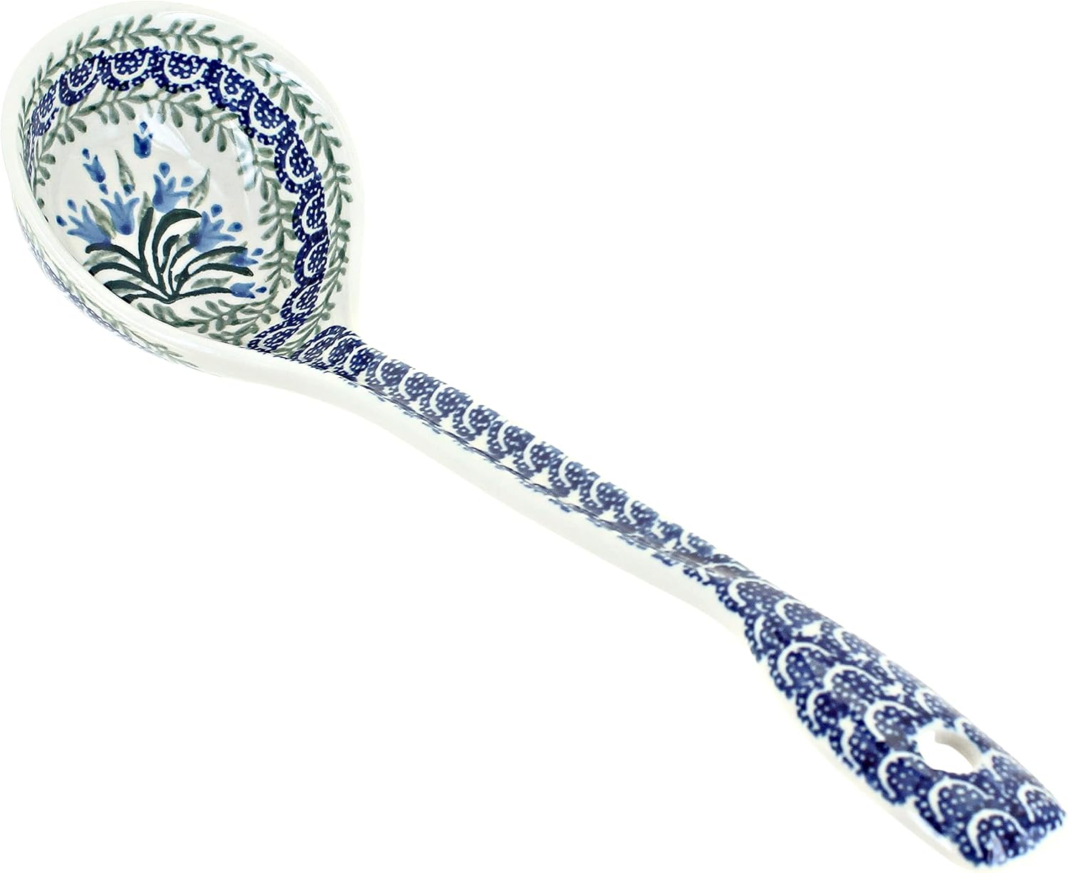 Blue Rose Polish Pottery - Green Maia Soup Ladle - 12.5" Long - Beautiful Ladle for Gravy & Soup