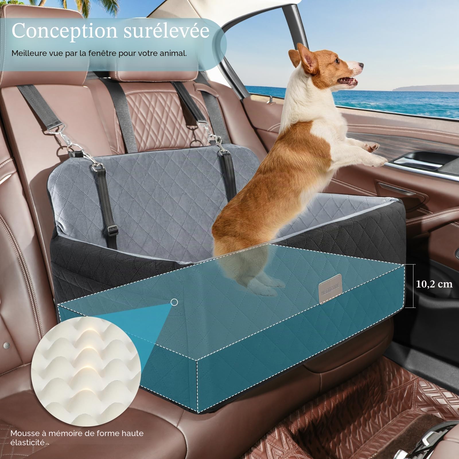 HEGGCOOE Siège auto pour chiens moyens/grands - Rehausseur pour animaux <25 kg ou 2 petits chiens, lit de voiture amovible et lavable pour siège arrière