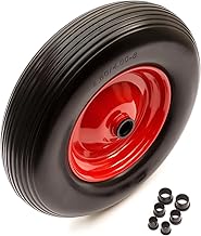 4.80/4.00-8 PU Red Metal Wheel & Tyre Solid Flat Free 15 Inch Wheelbarrow Puncture Proof 26mm / 20mm /16mm / 12mm Bore 75mm Hub Easy Fit Reducer Bushes Wheel Barrow Cart Fits 4.00-8, 4.80-8