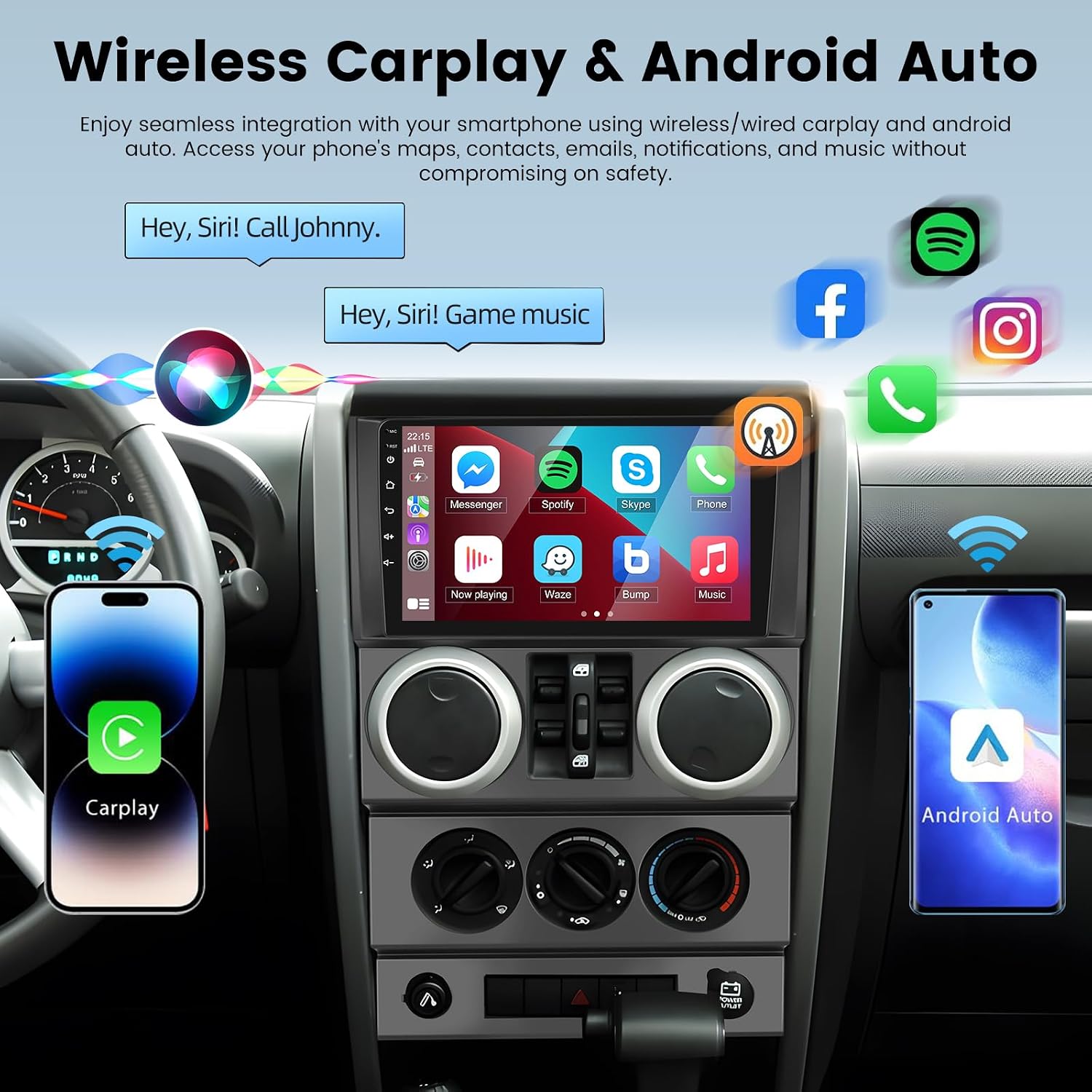 [2+64G] Android Stereo for Jeep Wrangler (4 Doors) 2007 2008 2009 2010-9 inch Touchscreen Wrangler Radio - Wireless Carplay and Android Auto, 5G/WiFi, DSP/EQ, GPS + AHD Rearview Camera + Canbus