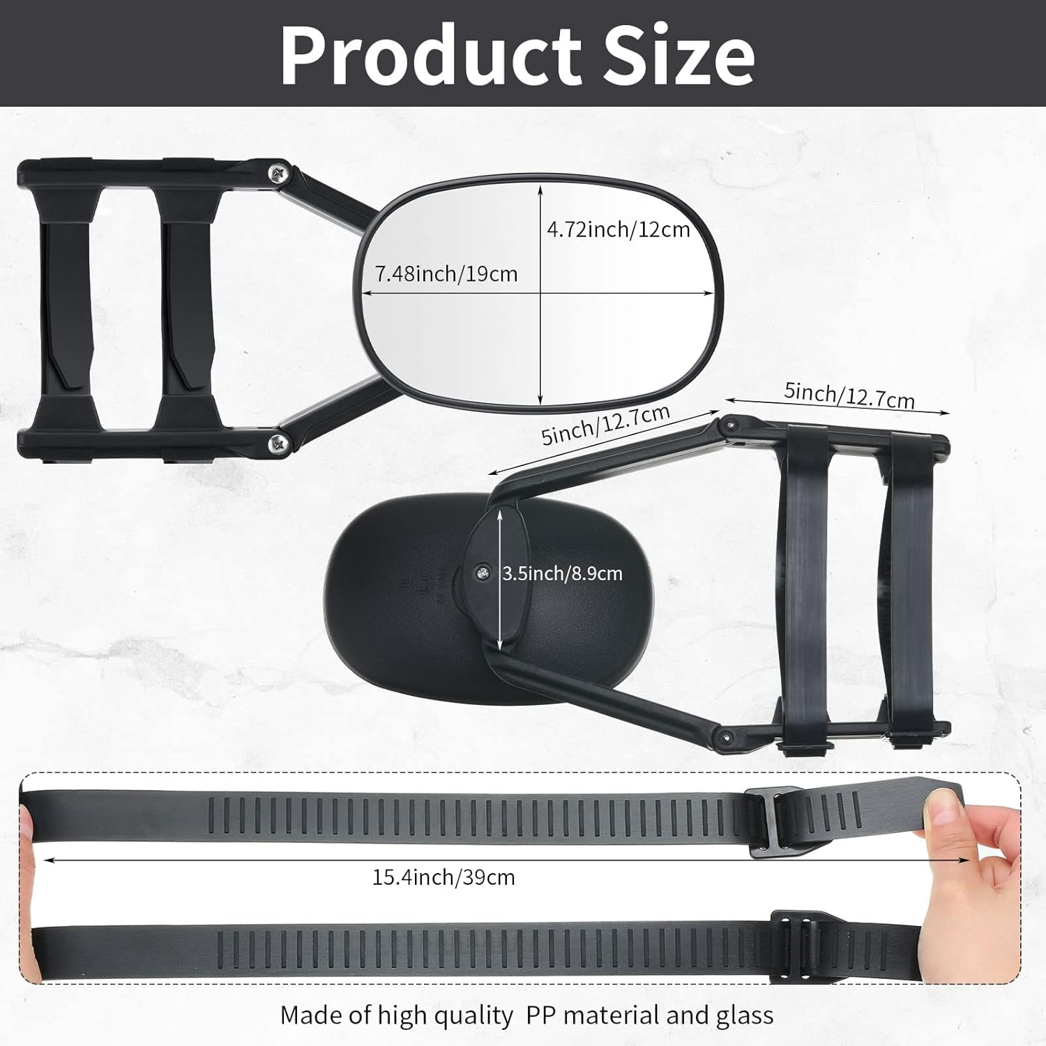 Tallew 360 Degree Rotation Extends Camper Towing Mirrors Adjustable Trailer Clip on Mirror Side Mirror Extensions for Towing Car Truck, Black(2 Pcs)