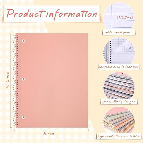 Miniatura 2 de Teling 8 cuadernos en espiral de 3 materias con rayas anchas de 8 x 10 12 pulgadas, cuaderno de diario en espiral de 3 agujeros, bolsillos divisores
