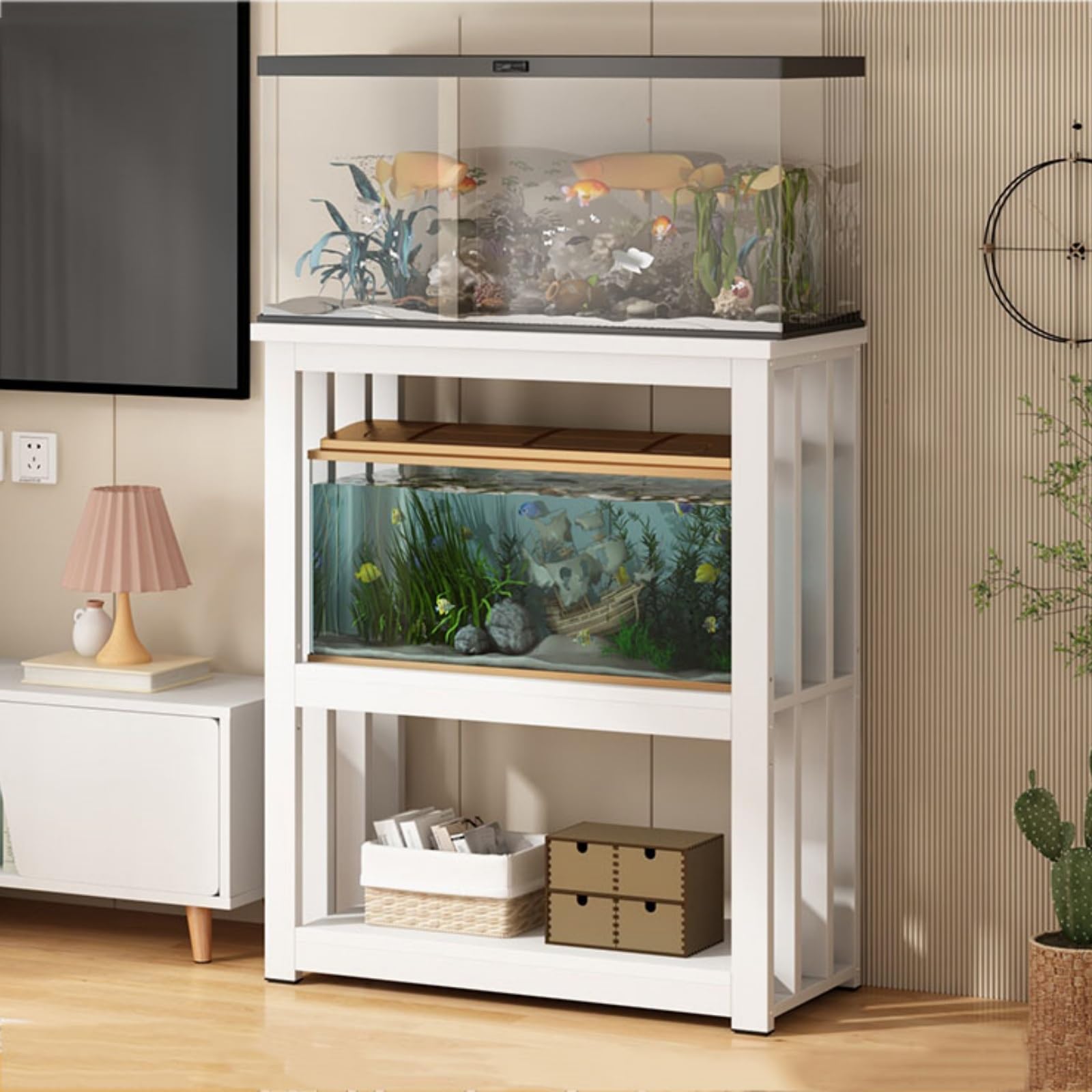 Supporto per Acquario in Metallo Regolabile a 3 Livelli per acquari di Pesci e Tartarughe - Robusto Supporto per allevamenti e Versatile ripiano per terrario - Soluzione di stoccaggio durevo